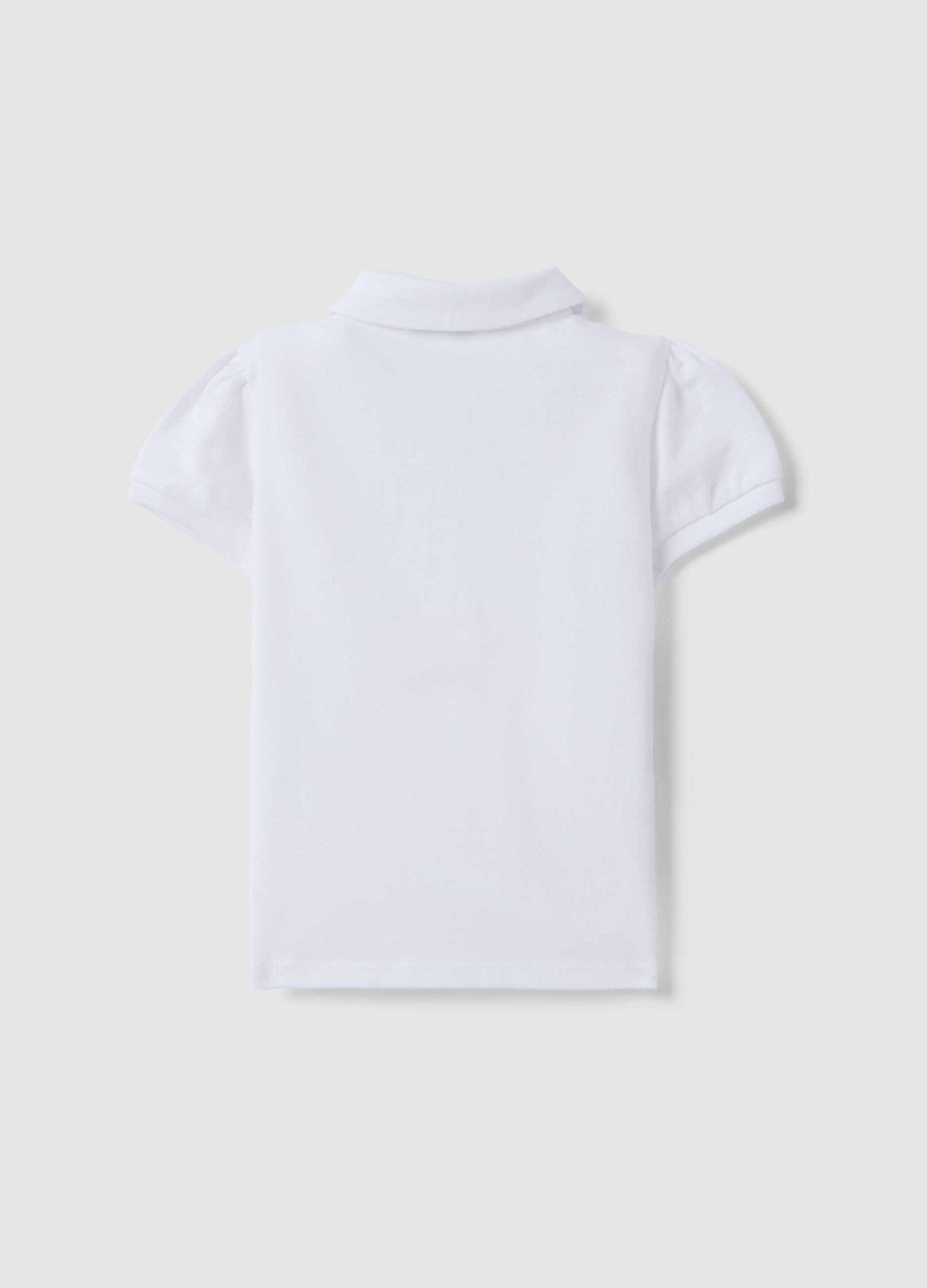 White pure cotton girl's polo regular fit with ruffles