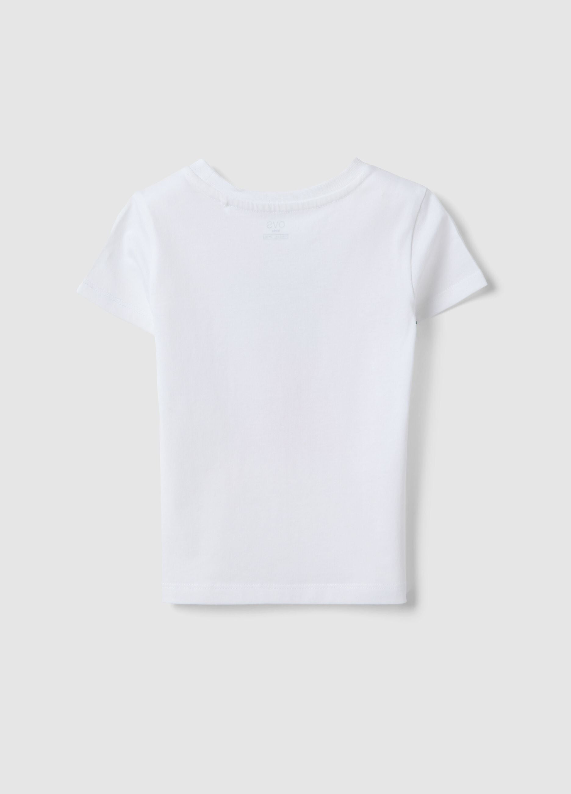 Girls' Regular Fit White Cotton T-shirt with Print