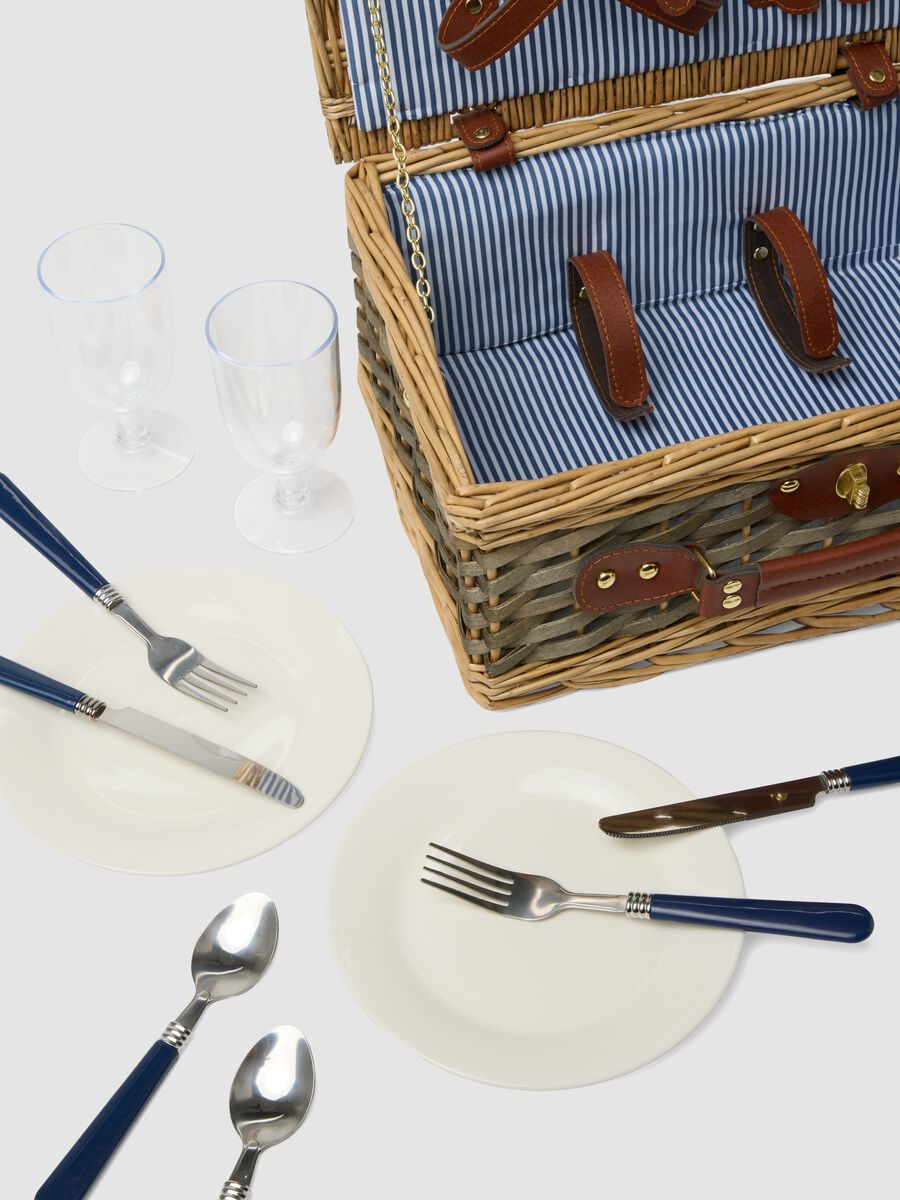 Brown picnic basket with striped lining_1
