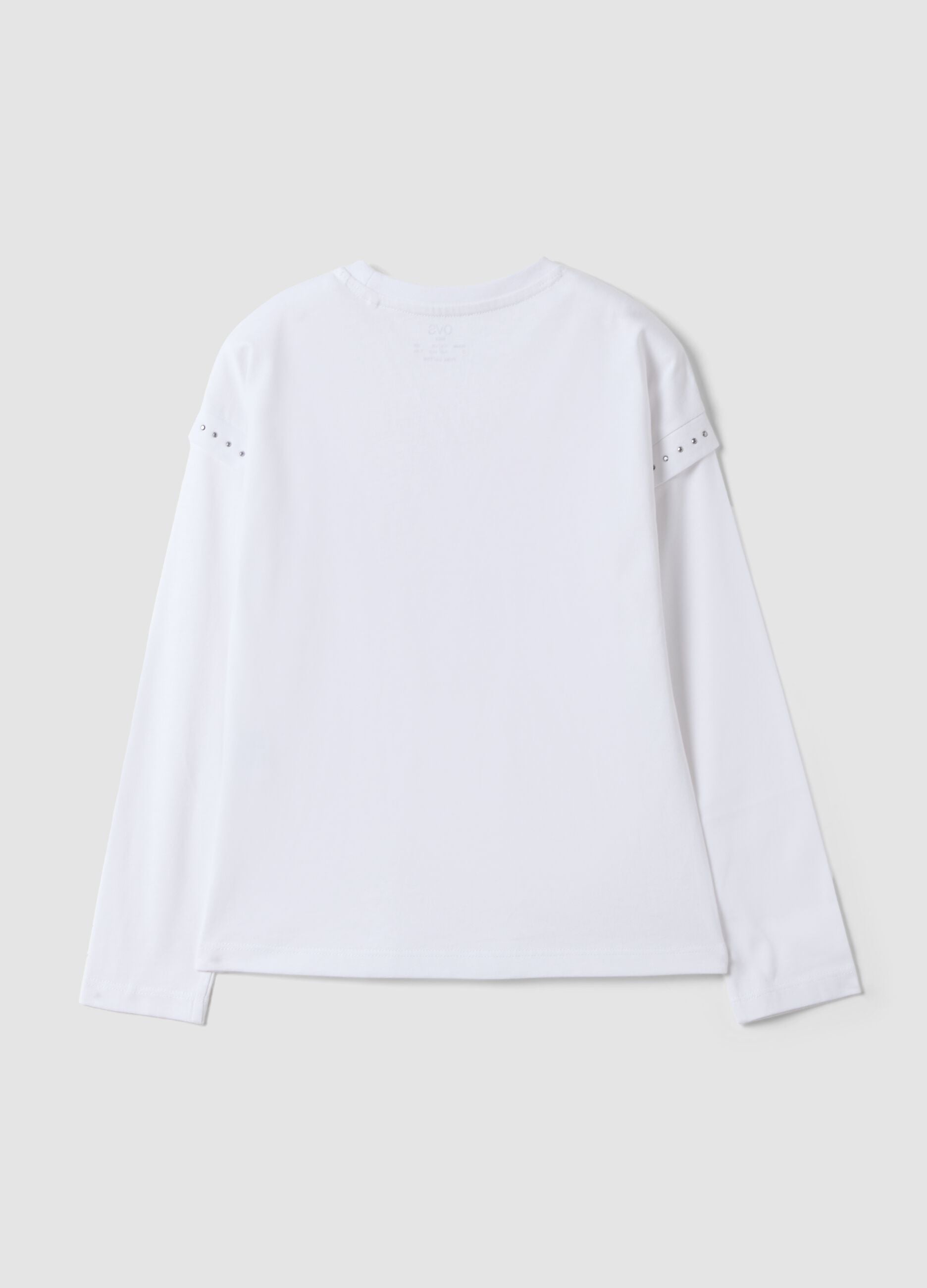 White pure cotton crew-neck T-shirt with heart print for girls
