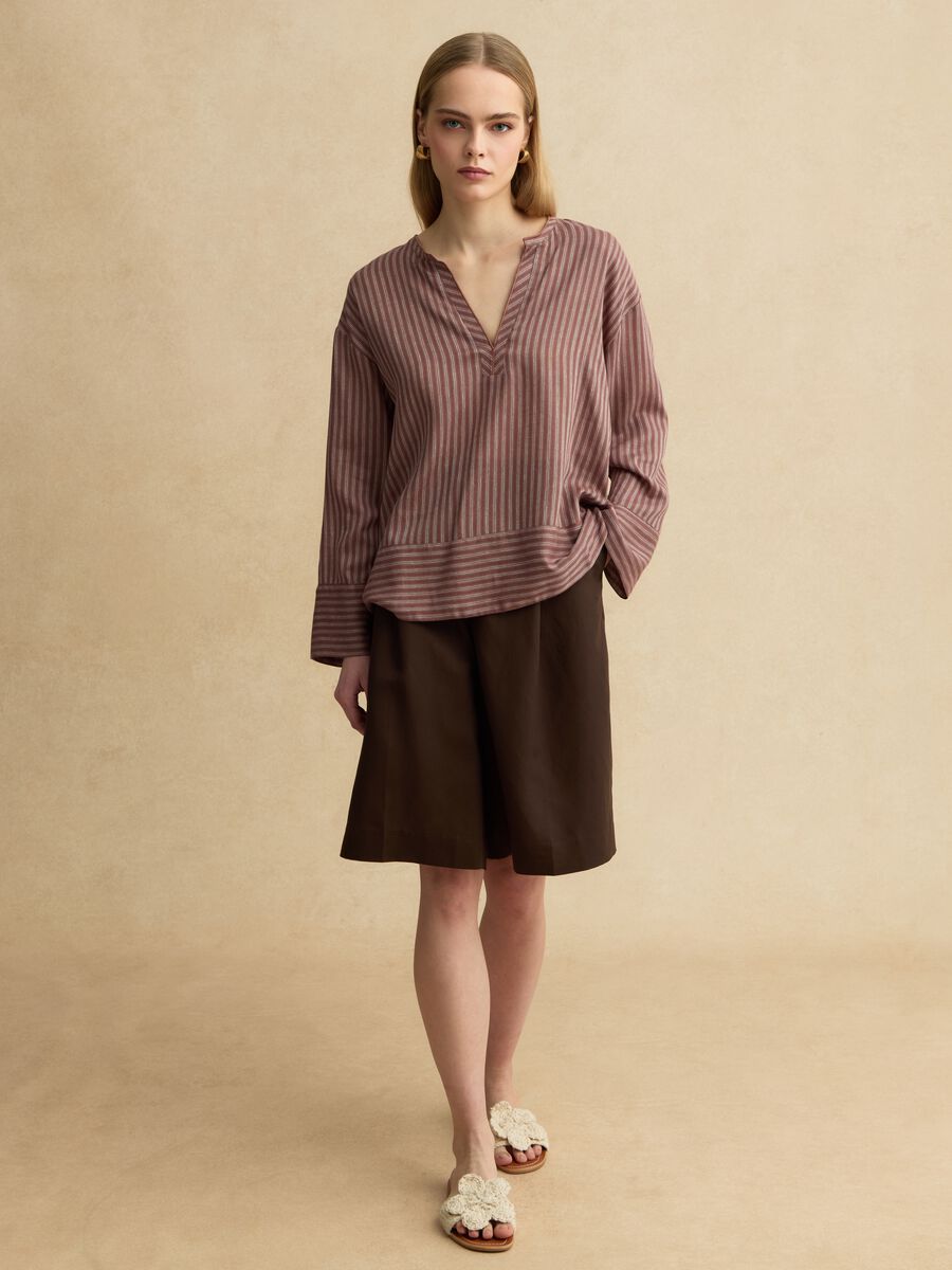 Regular fit multicolour striped linen-blend shirt with a Mandarin collar_2