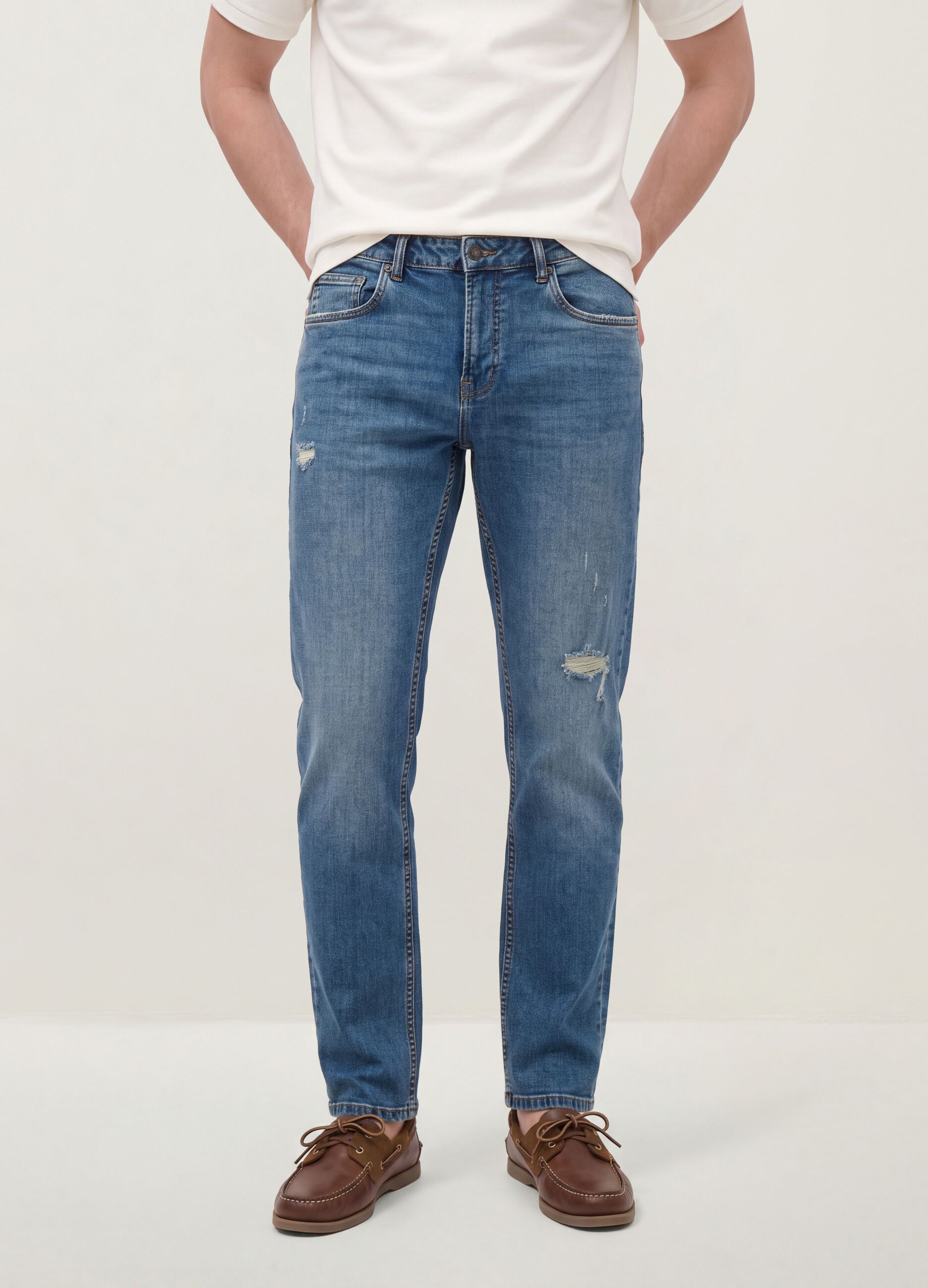 Blue denim stretch cotton jeans, regular fit