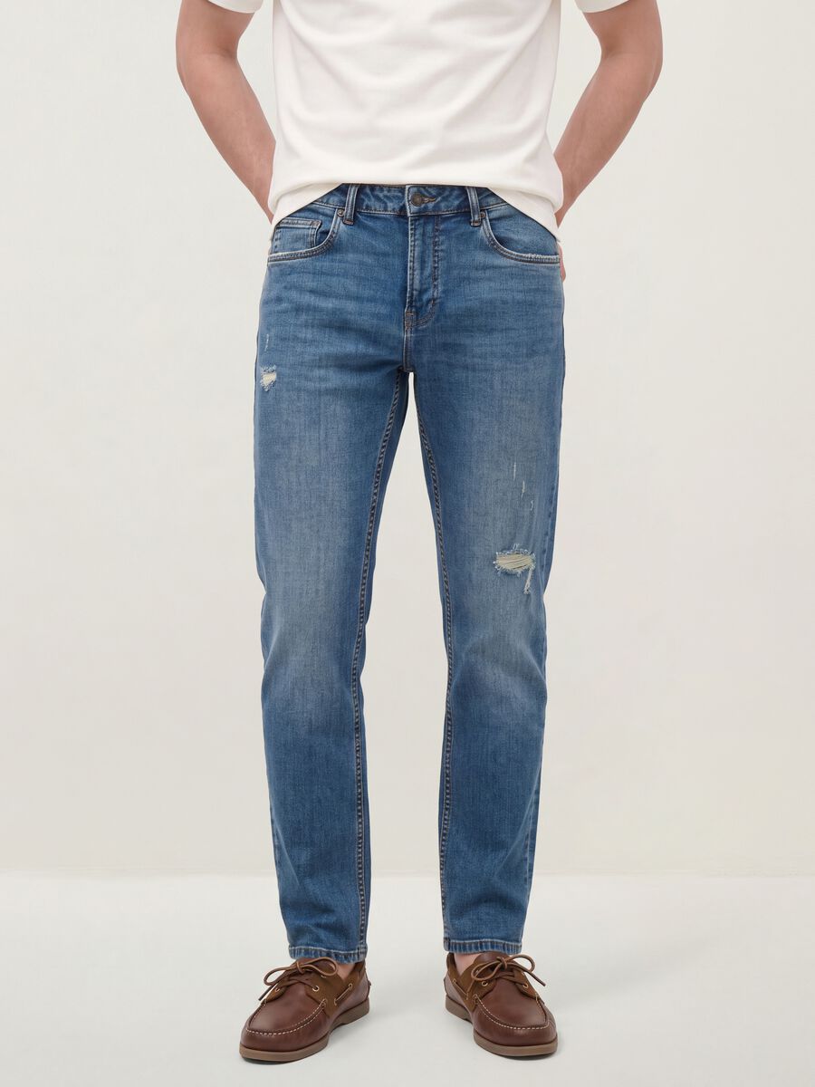 Blue denim stretch cotton jeans, regular fit_1