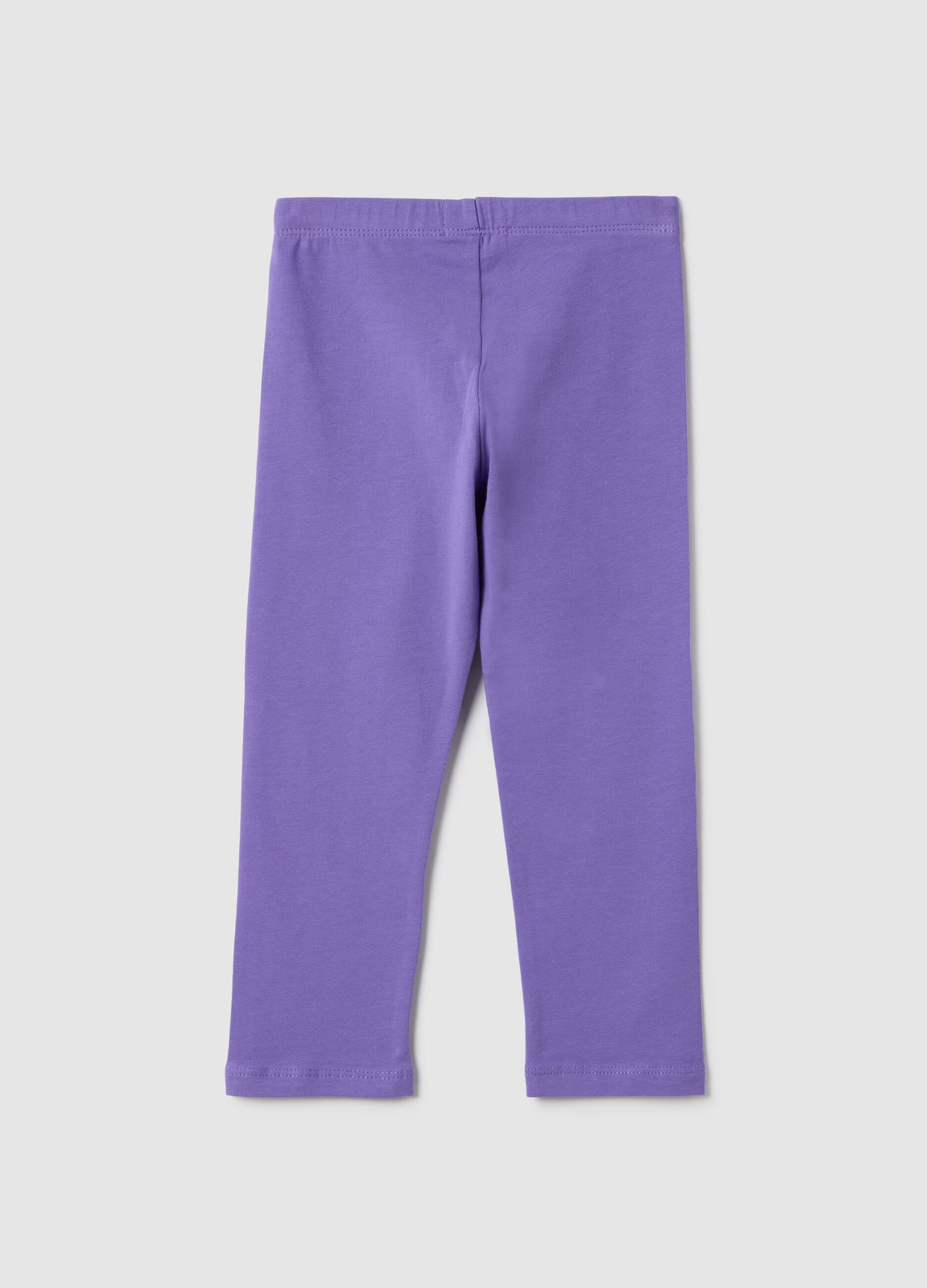 Girls' purple cotton stretch leggings slim fit with star