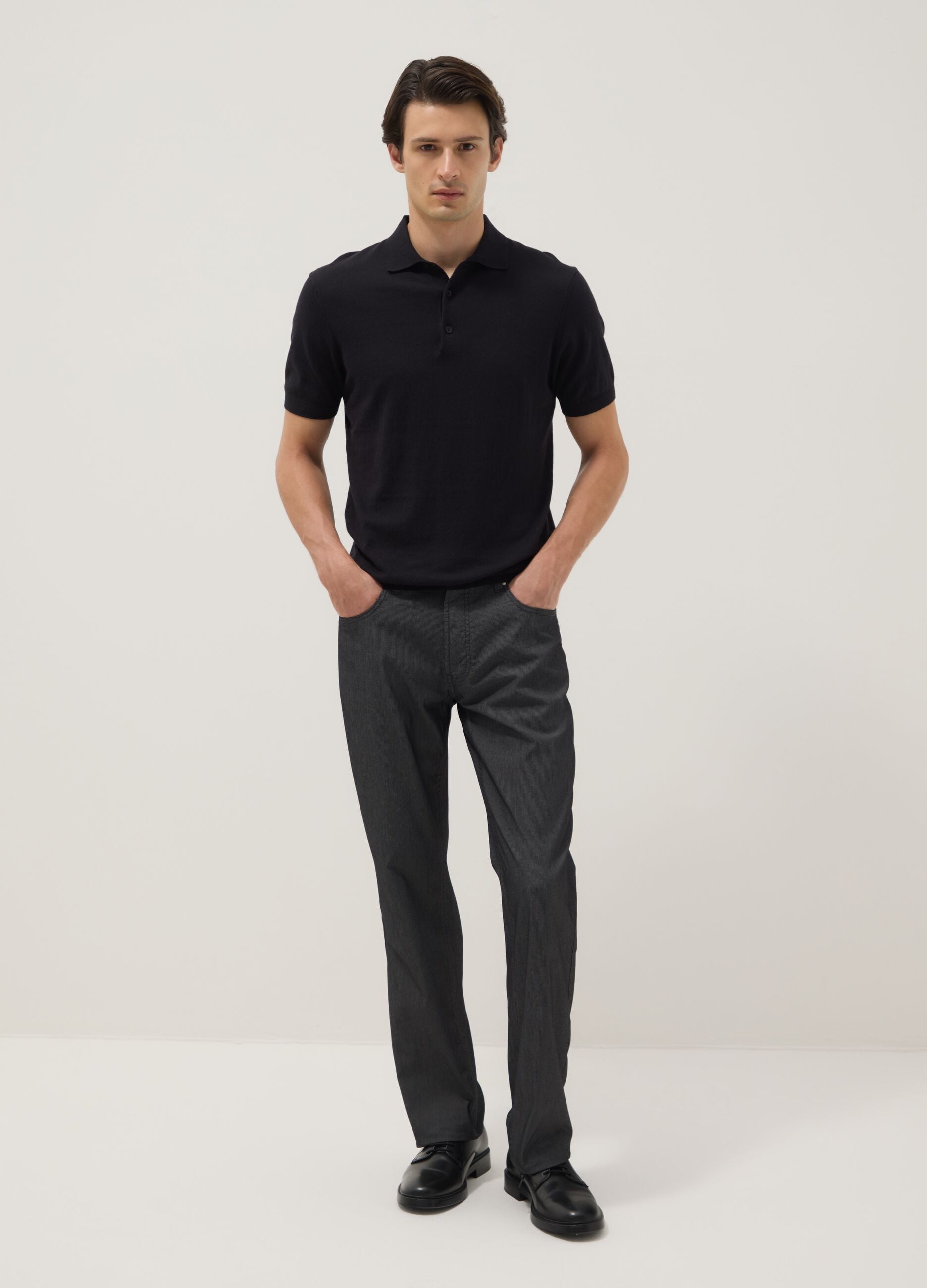 Black pure cotton polo shirt regular fit
