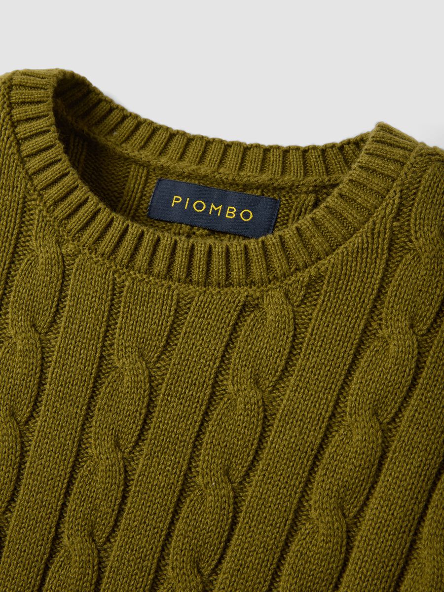 Green pure cotton cable-knit crew-neck jumper_5