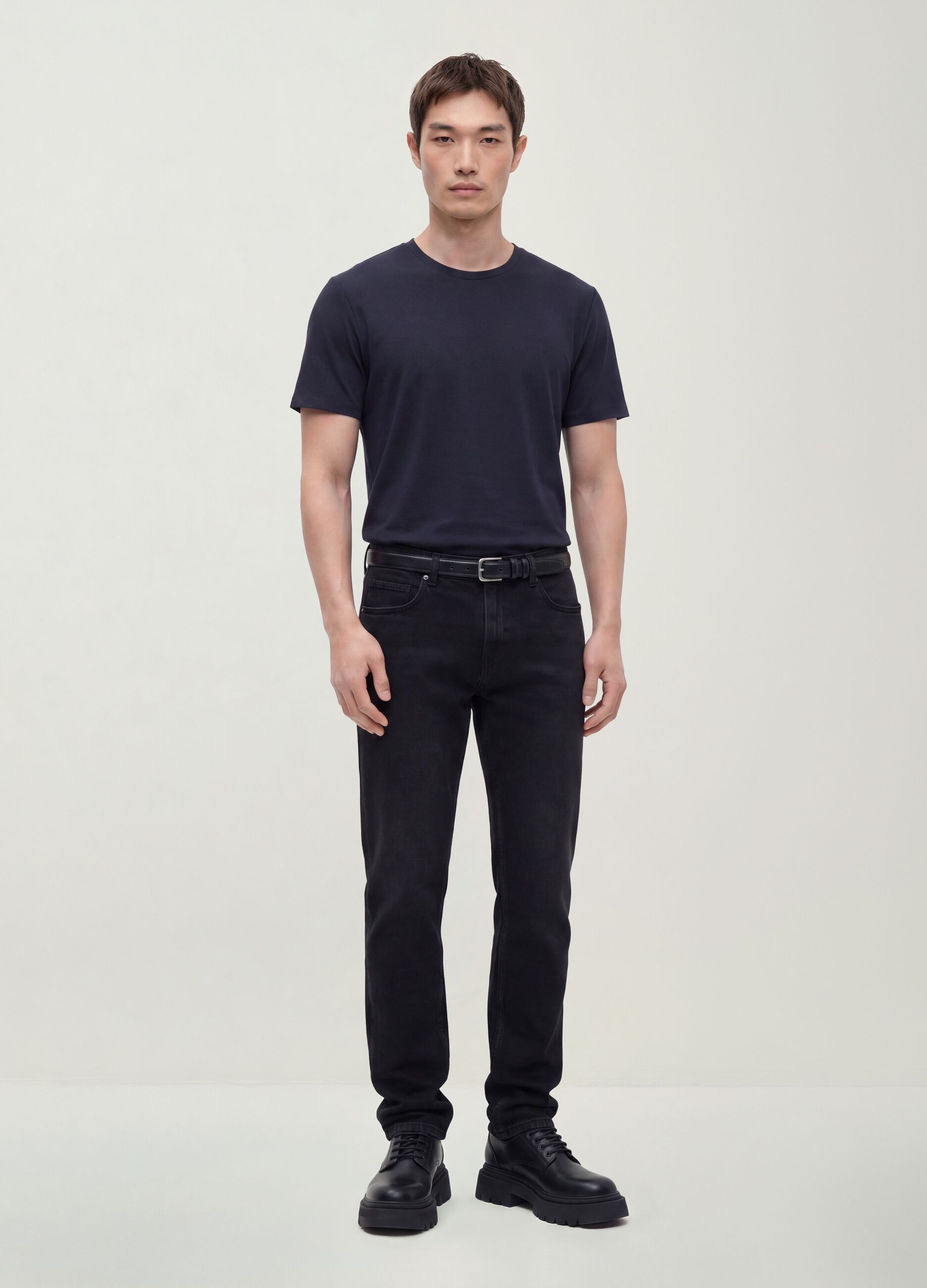 Black denim jeans in cotton-viscose blend, regular fit
