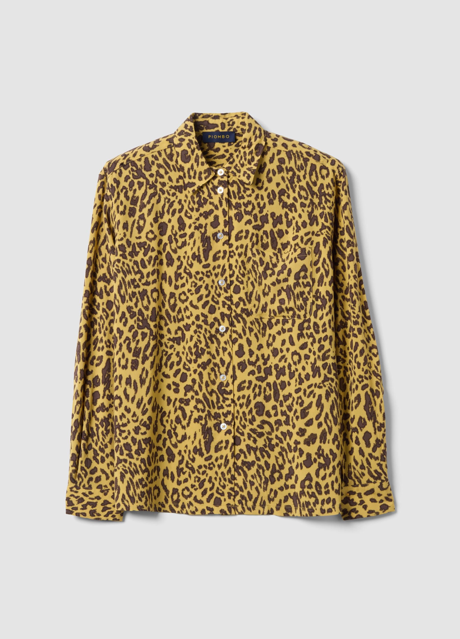 Yellow pure viscose animal-print shirt, regular fit
