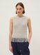 Beige viscose blend regular fit perforated top with fringes_0