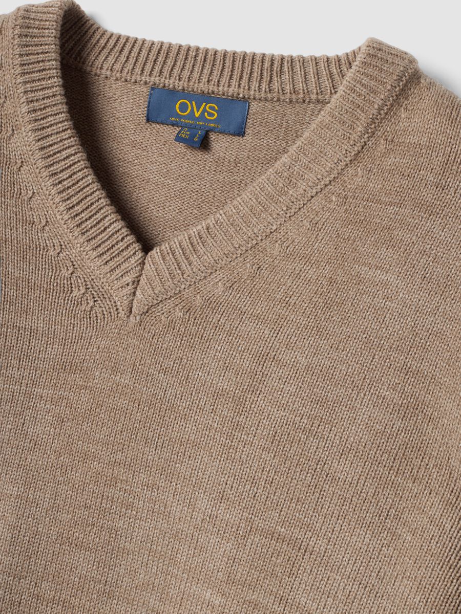 Brown V-neck jumper, regular fit_1