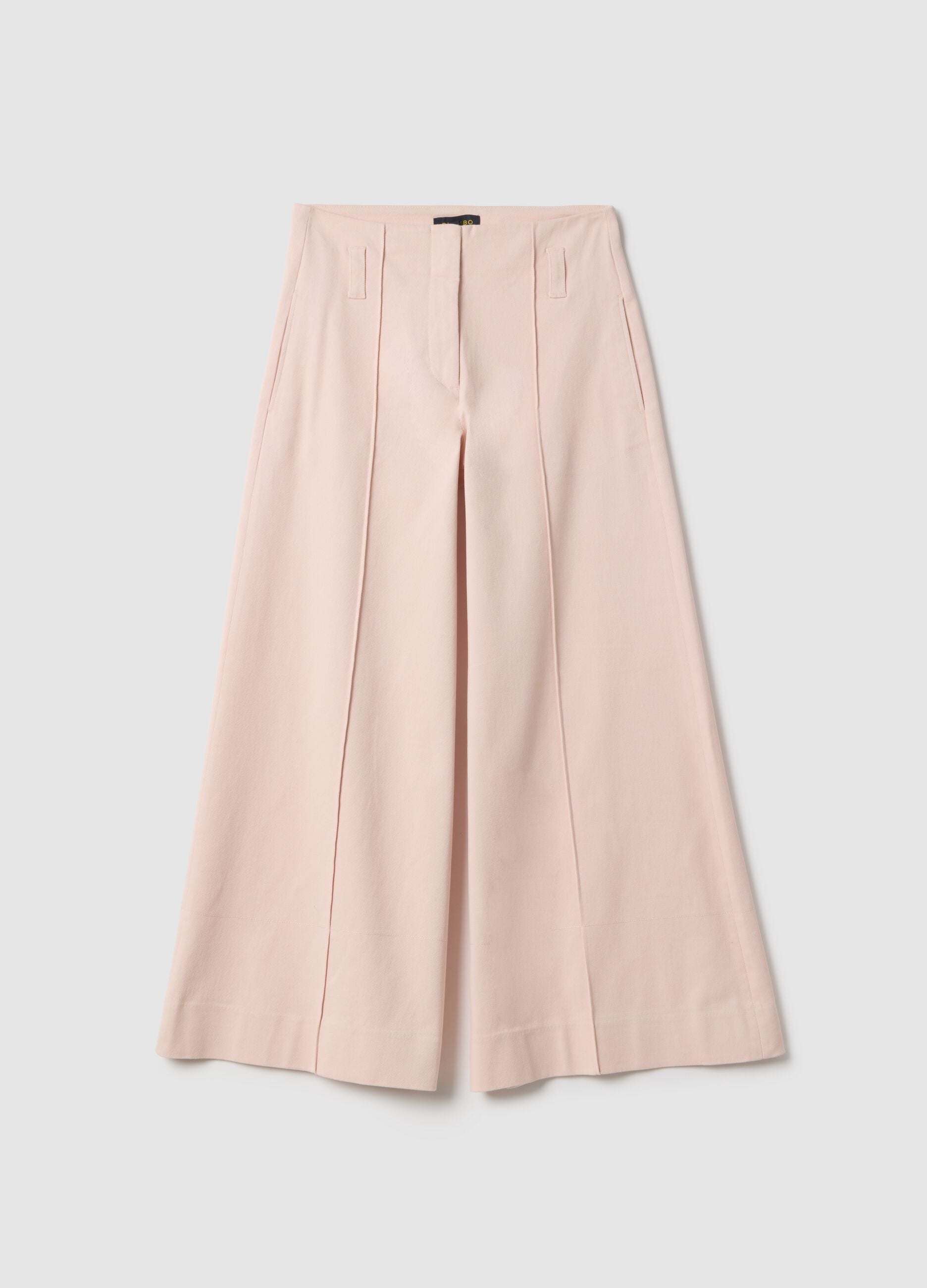Straight Pink Trousers in Twill and Stretch Cotton