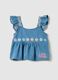 Sleeveless chambray top with embroidery_0