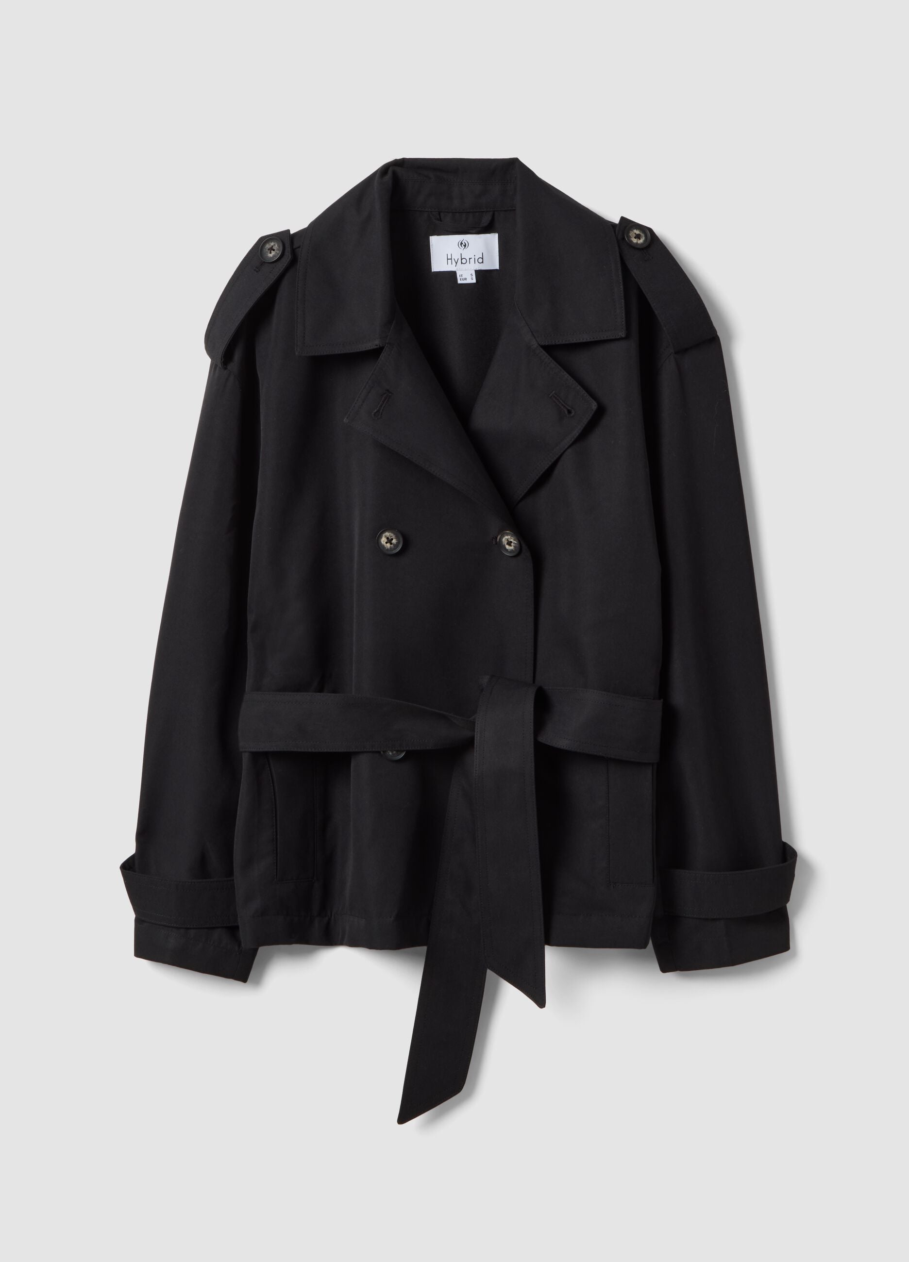 Black double-breasted lightweight jacket regular fit with belt