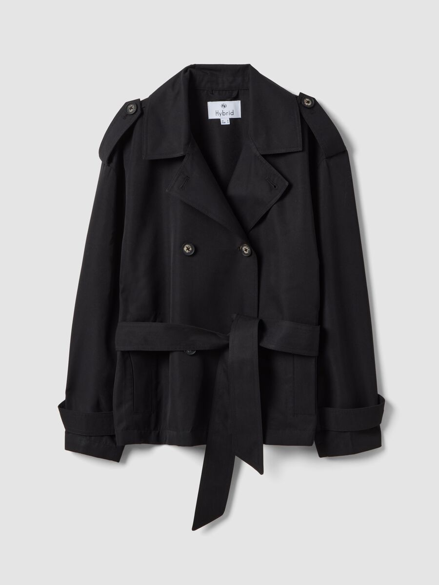 Black double-breasted lightweight jacket regular fit with belt_4