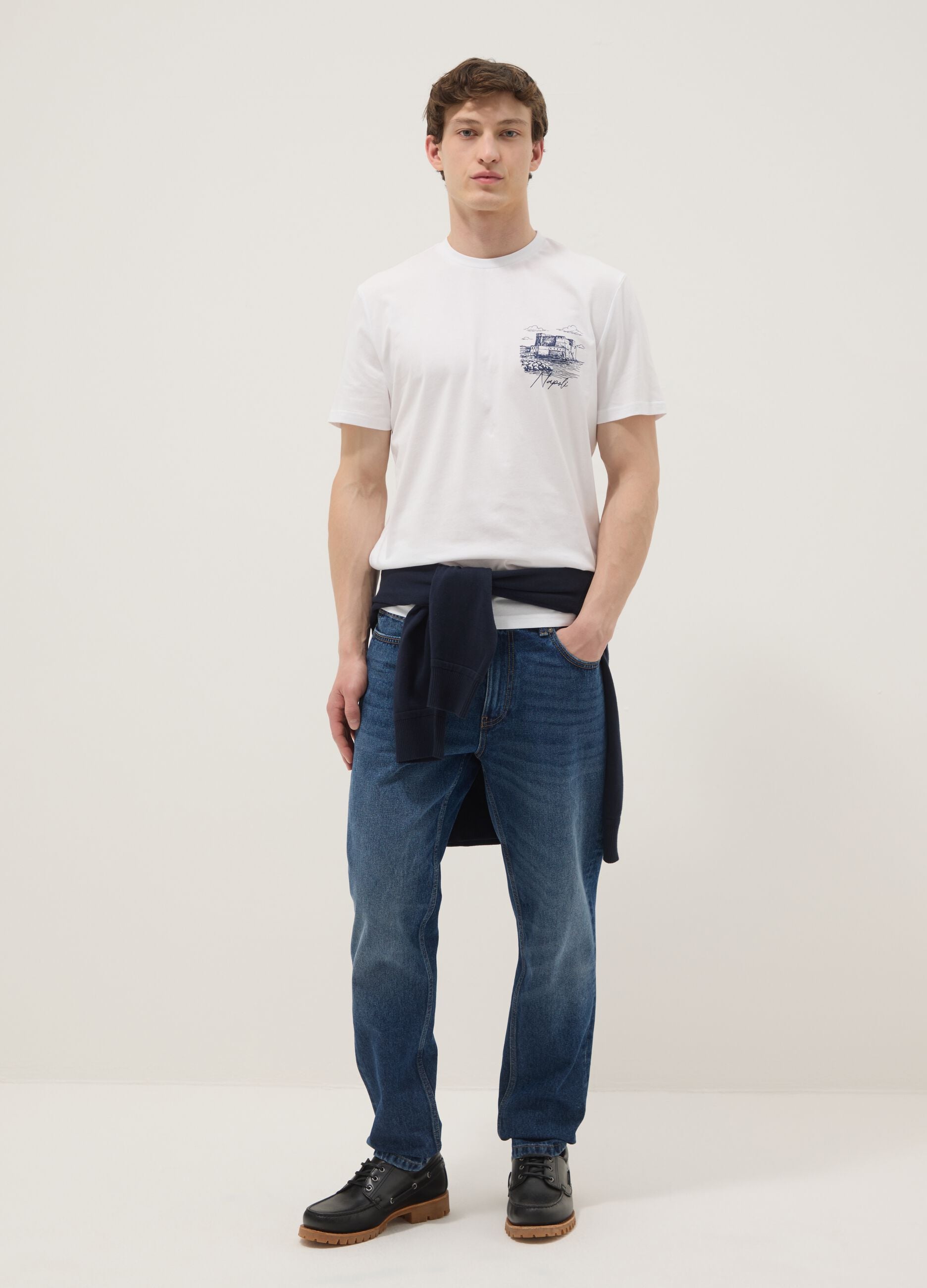 Men&rsquo;s white short-sleeve pure cotton T-shirt, regular fit