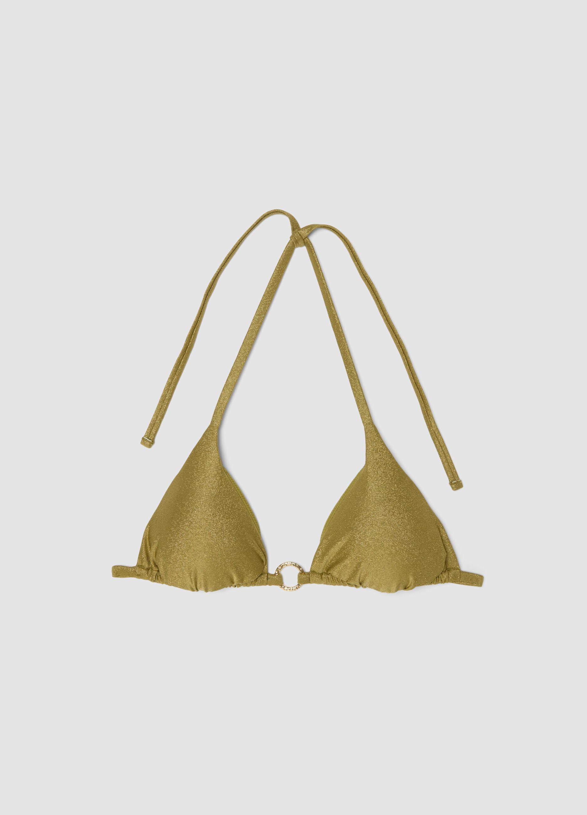 Green glitter-textured stretch triangle bikini top