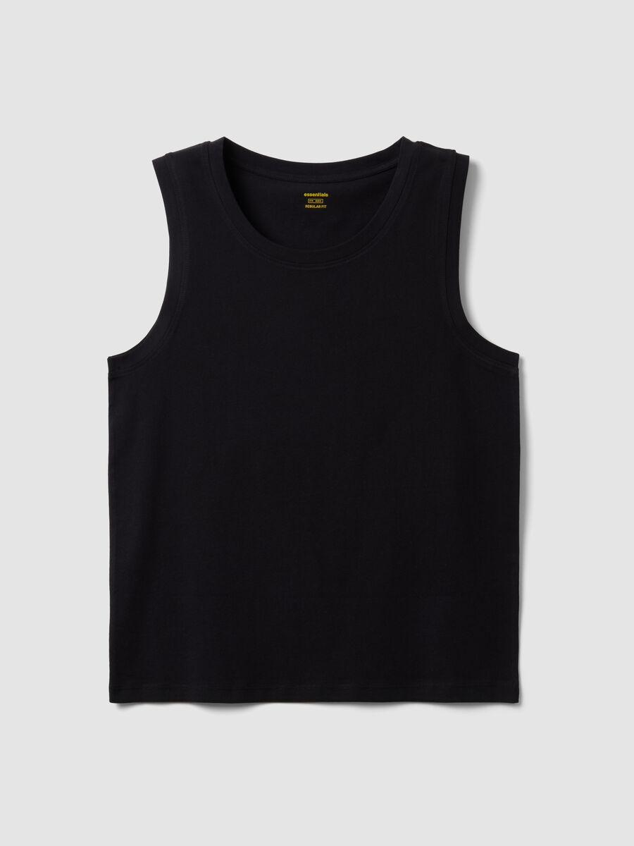 Black crew-neck cotton vest top, regular fit_4