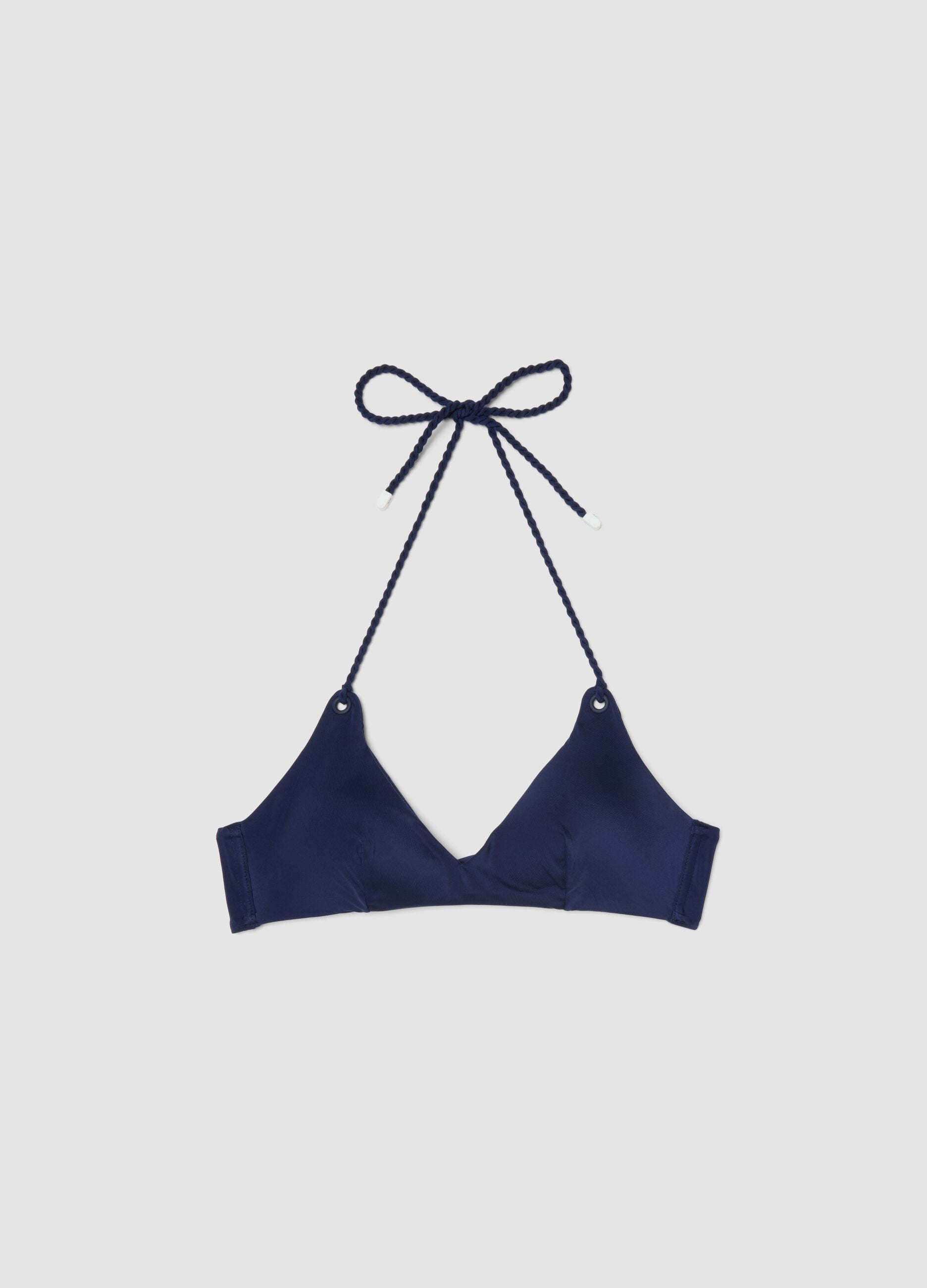 Blue triangle bikini top in stretch fabric