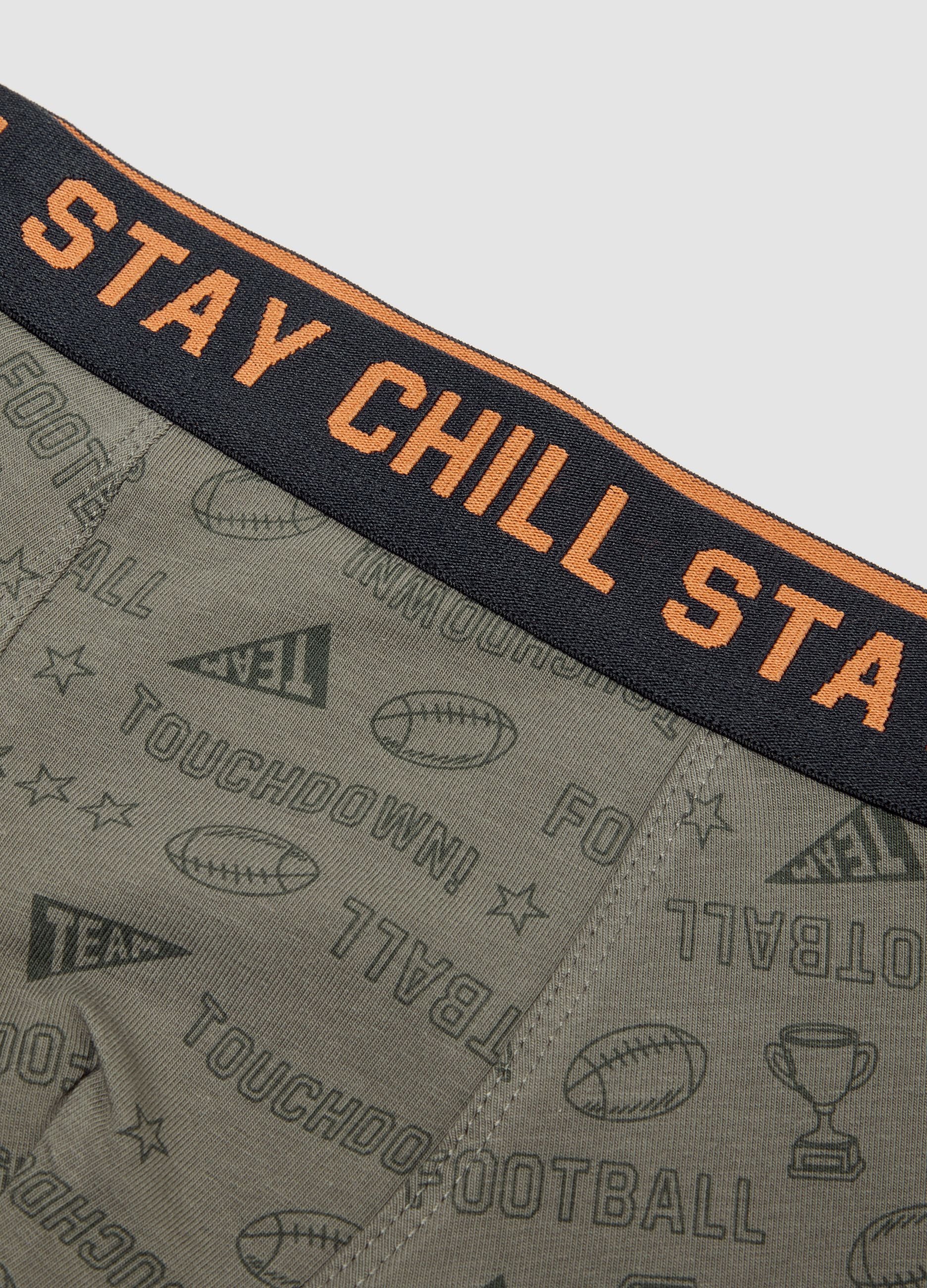 Grey stretch organic cotton boxer shorts with sporty print