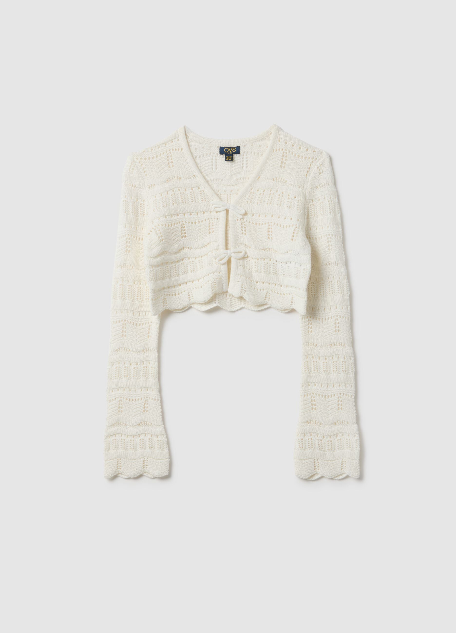 Girl's white pure cotton cardigan with regular fit, knit