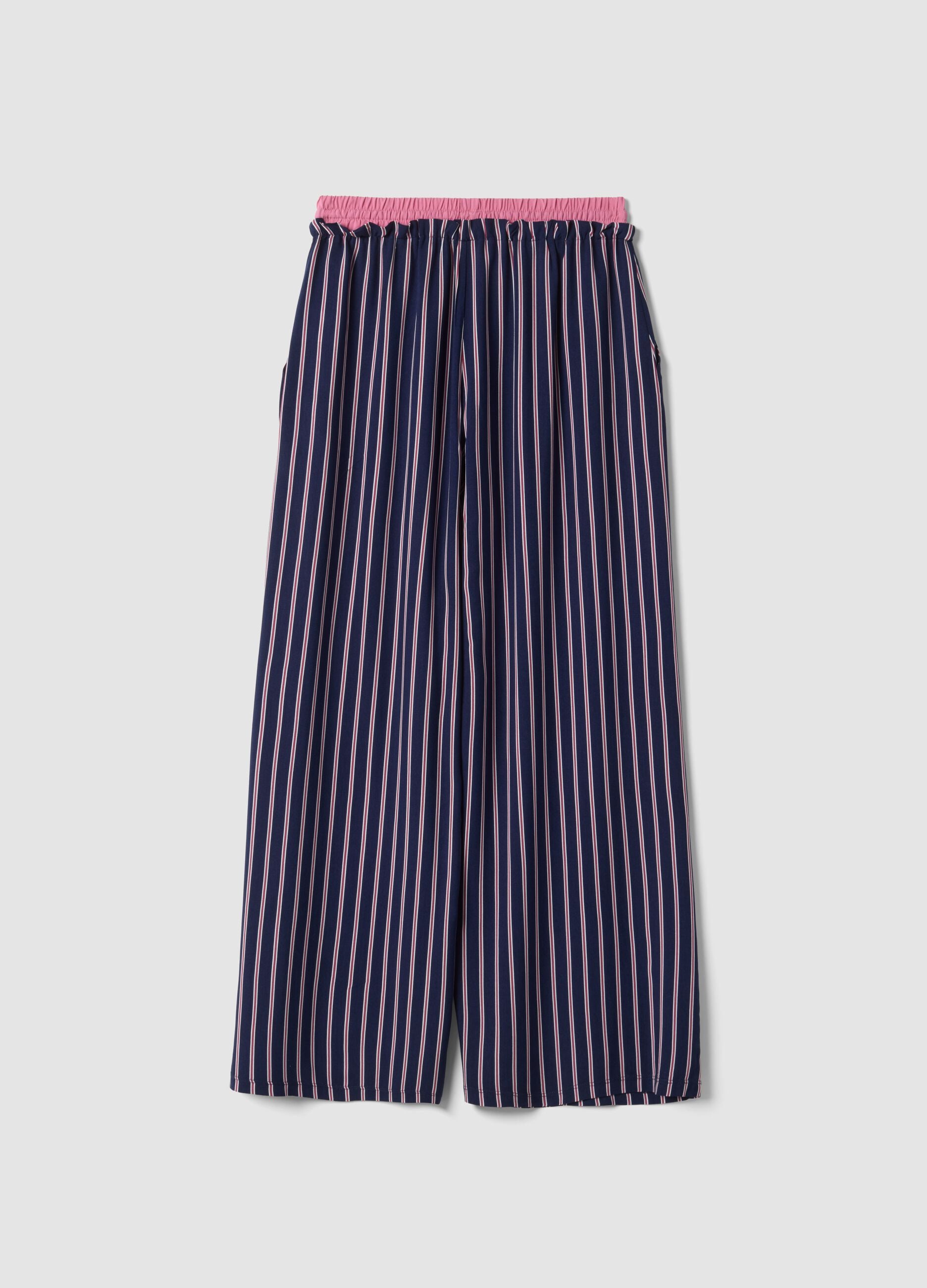Blue striped pure viscose pyjama trousers