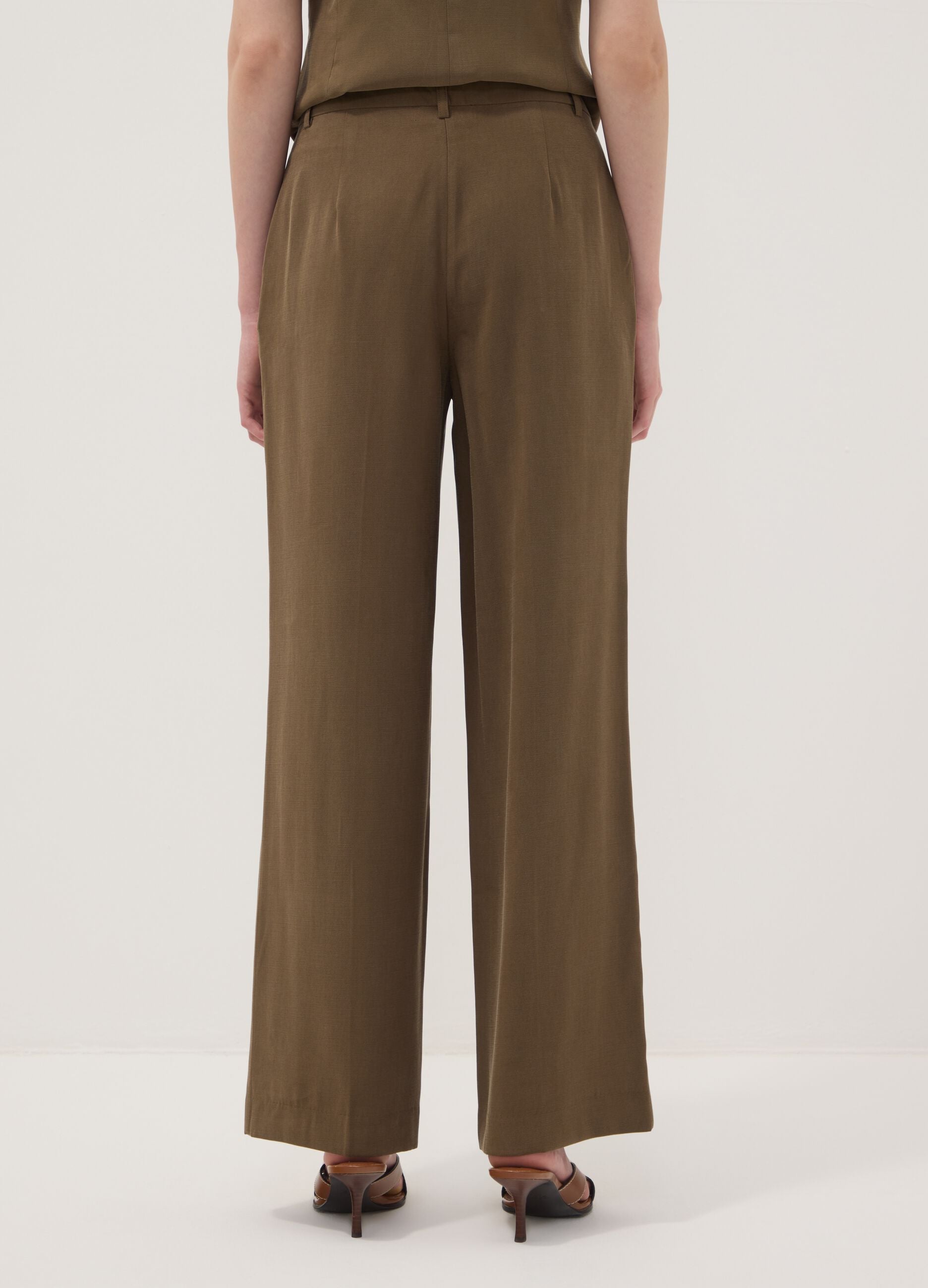 Green viscose-blend straight-leg trousers