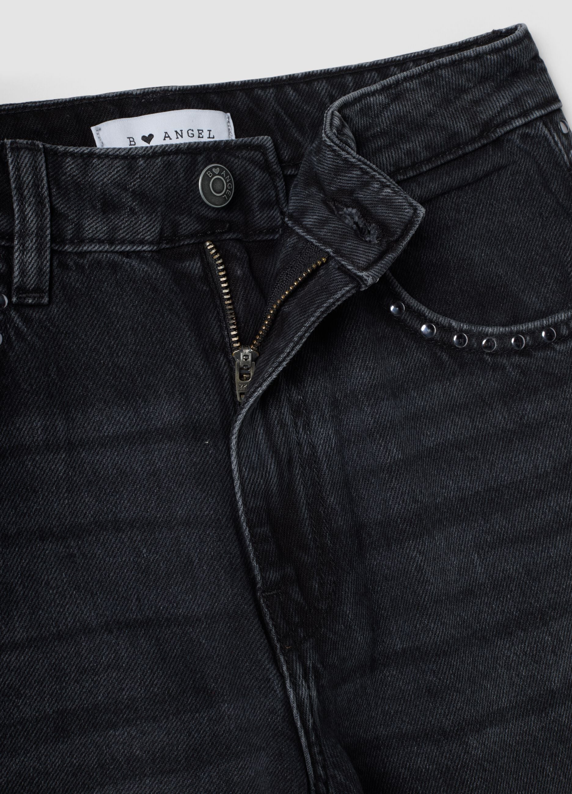 Black pure cotton wide-leg jeans with studs
