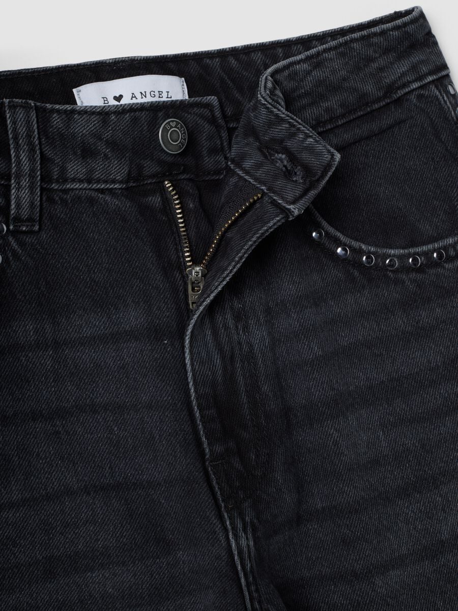 Black pure cotton wide-leg jeans with studs_6