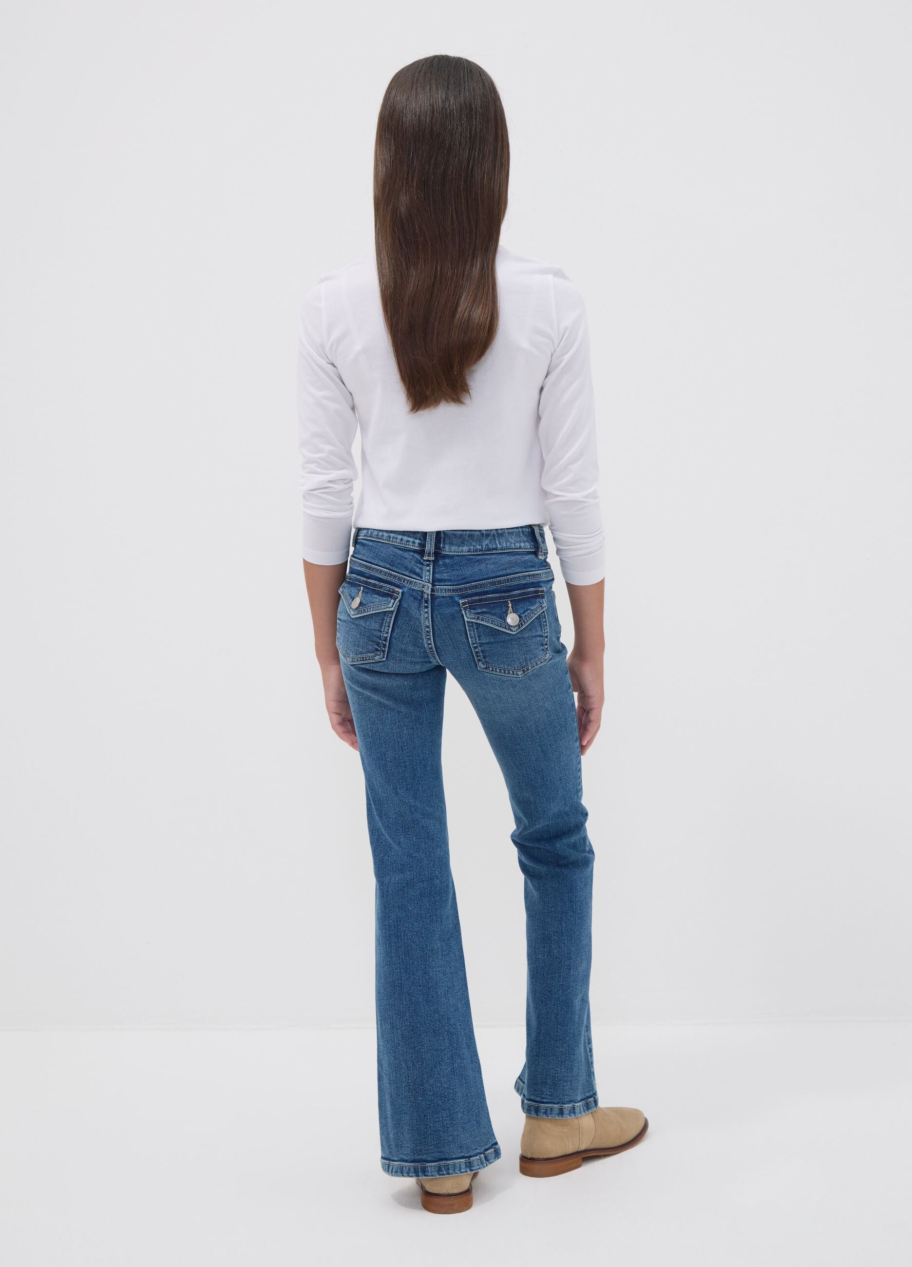 Girls&rsquo; blue flared stretch-cotton jeans