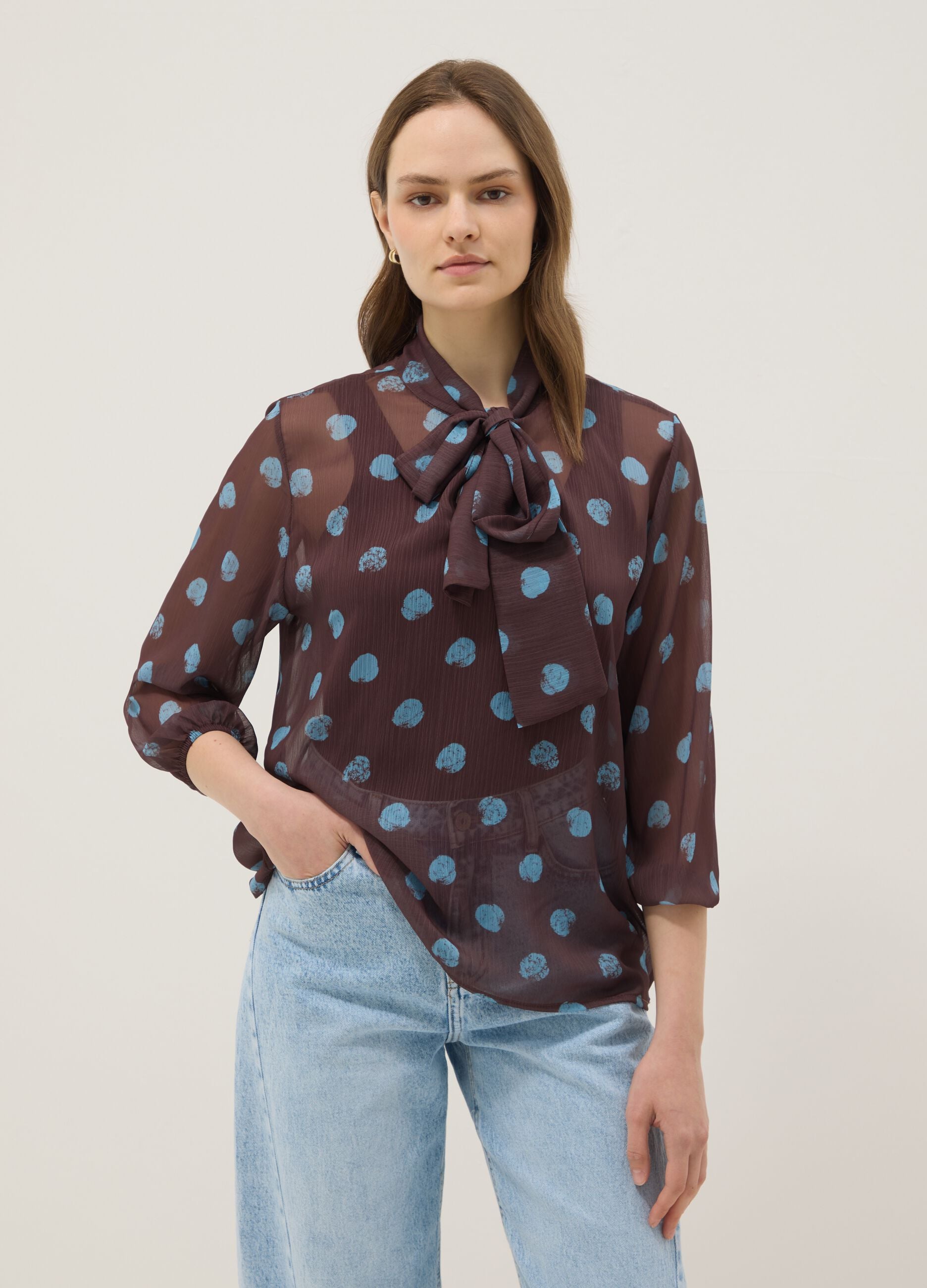 Multicolour long sleeve polka dot blouse regular fit