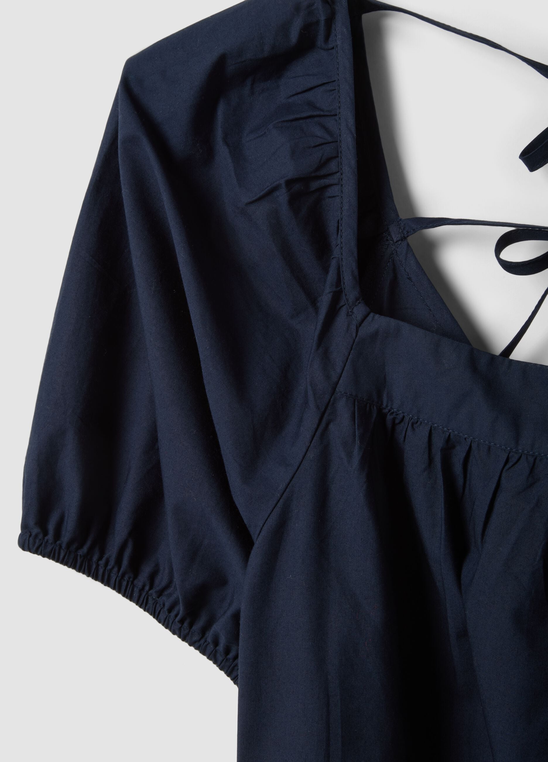 Blue pure cotton mini dress with belt