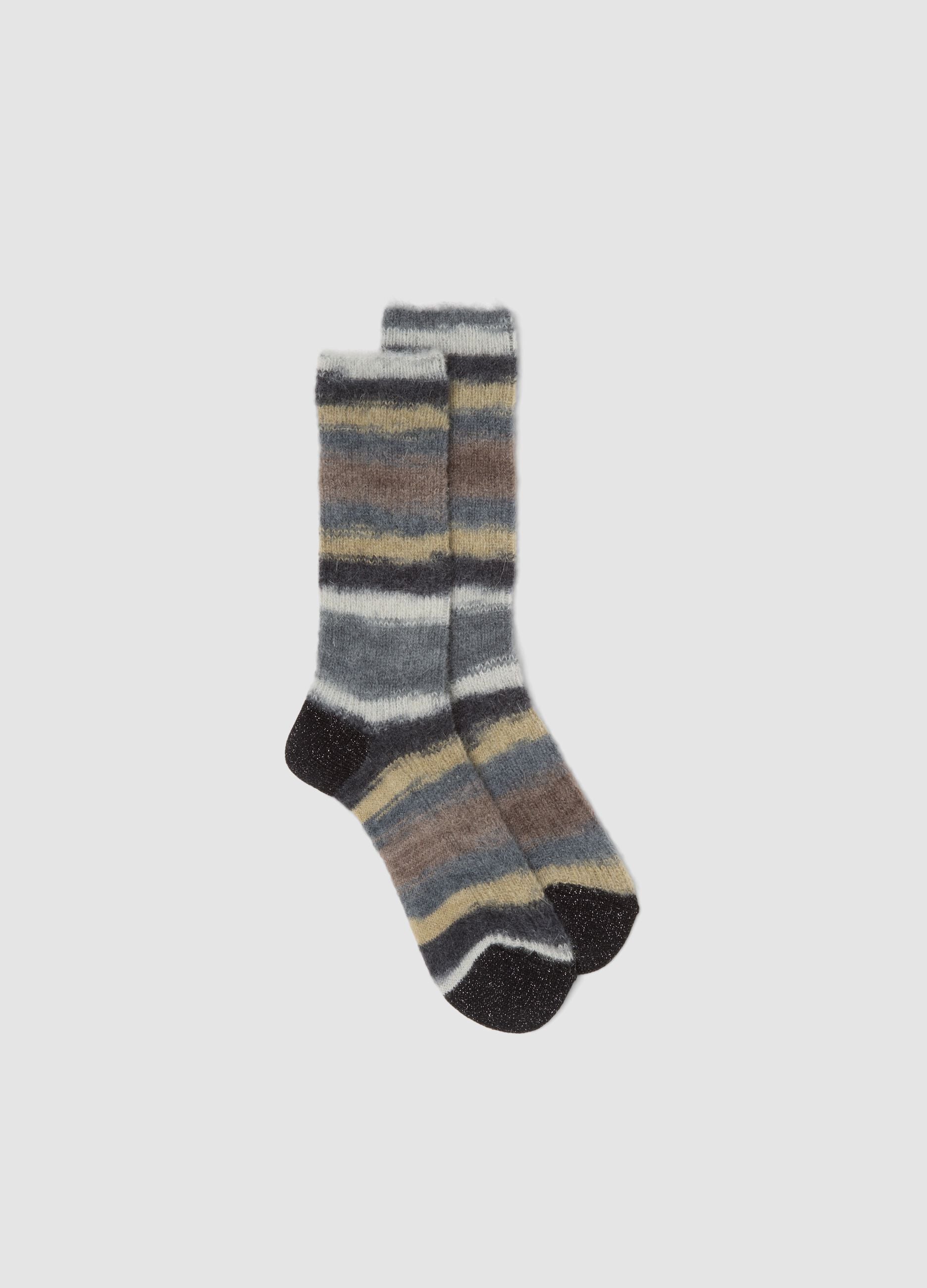 Multicolour striped socks in mohair and stretch alpaca