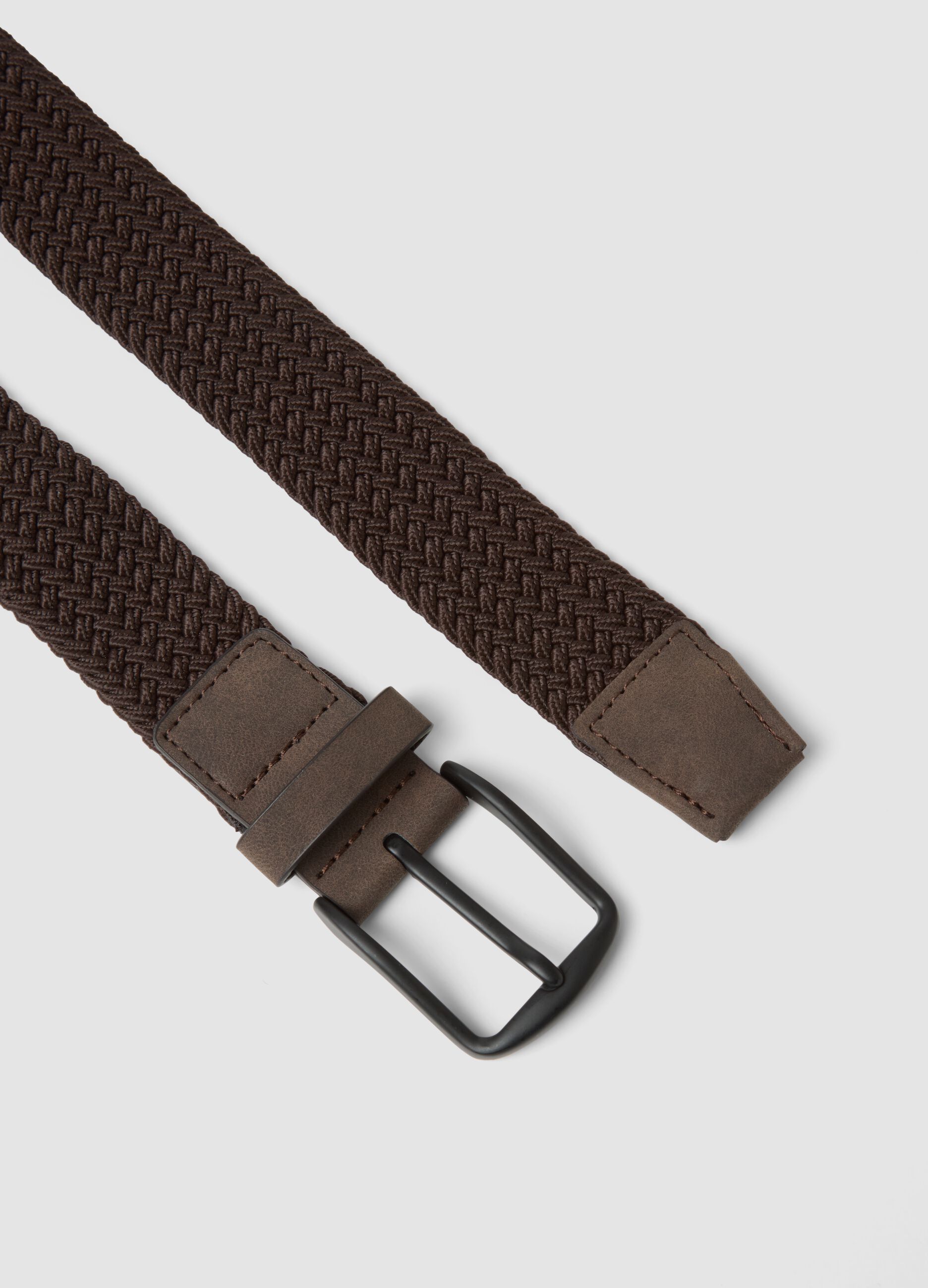 Brown braided belt with metal buckle
