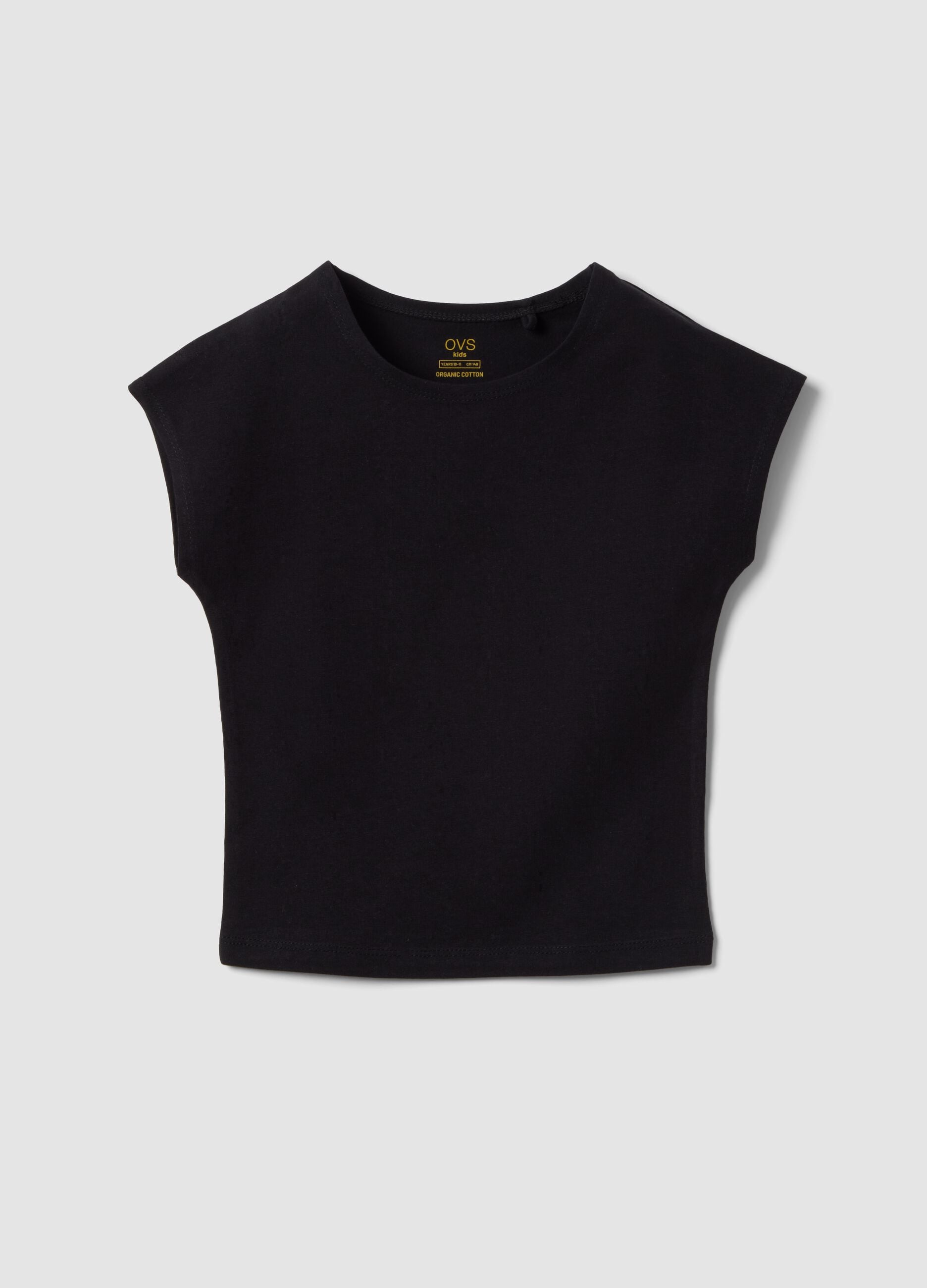 Girls' Black Stretch Cotton Slim Fit T-shirt