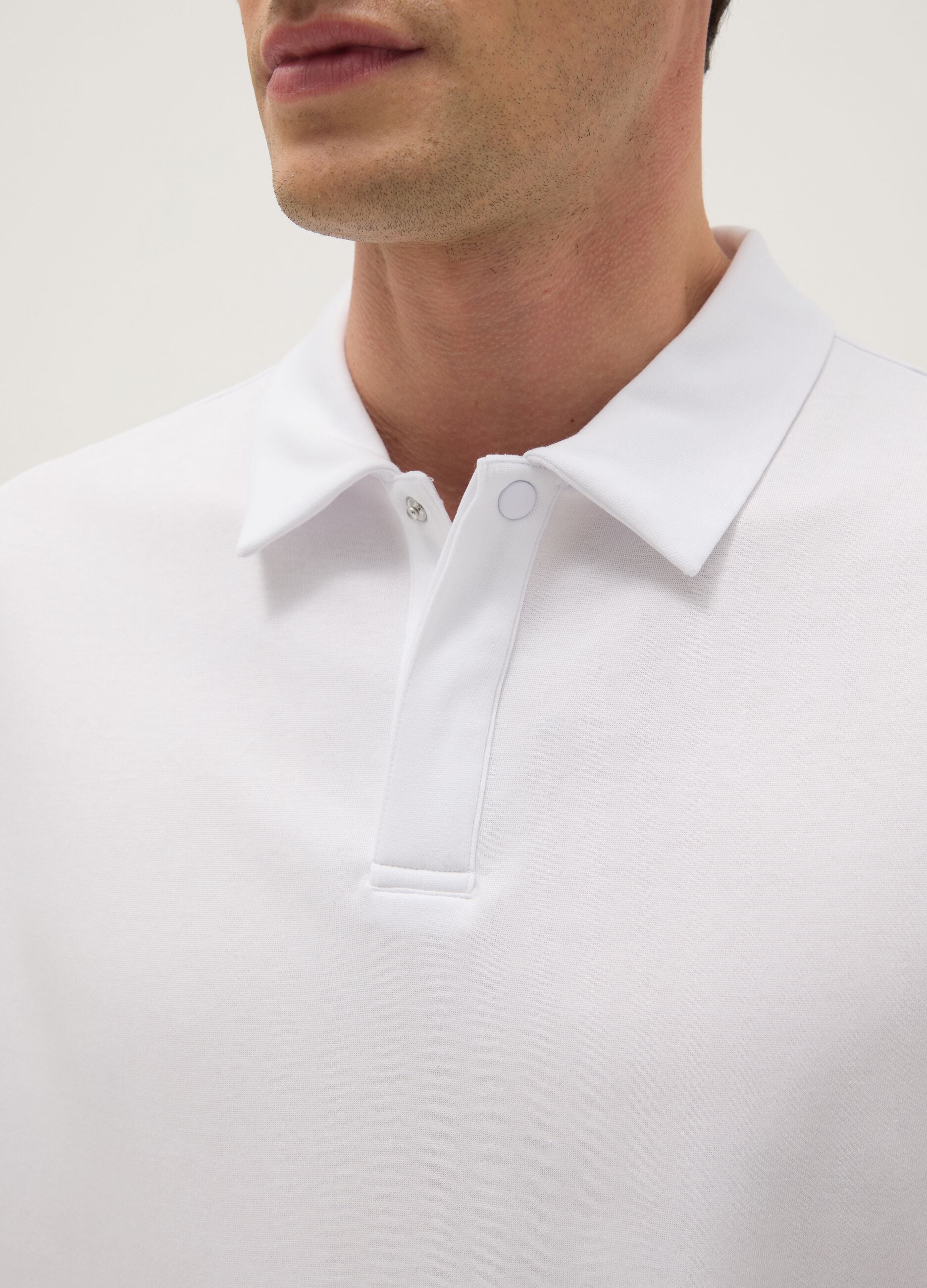 White short-sleeve mixed cotton polo, regular fit