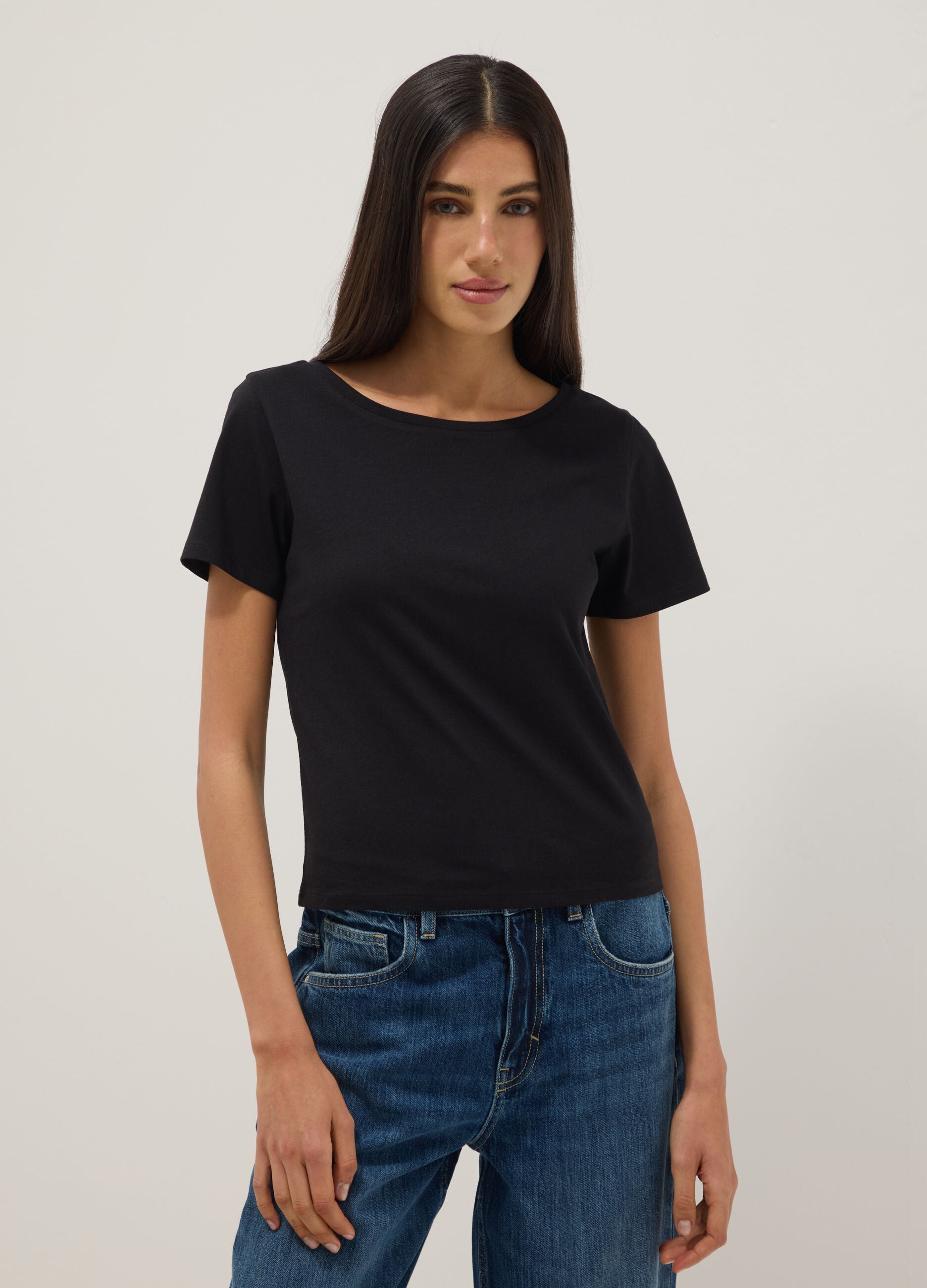 Black pure cotton short-sleeve T-shirt