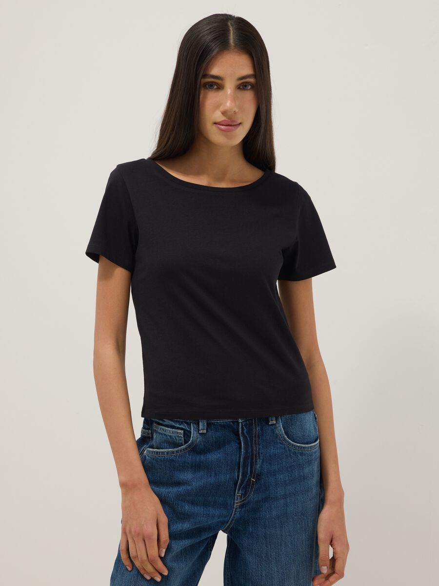 T-shirt nera in puro cotone a maniche corte_1