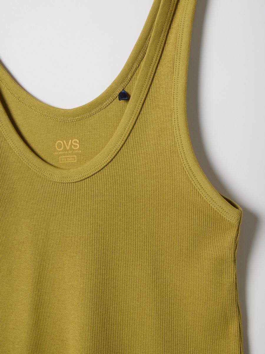 Yellow regular fit stretch cotton tank top_5