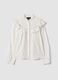 White pure cotton shirt with Mandarin collar and ruffles_0