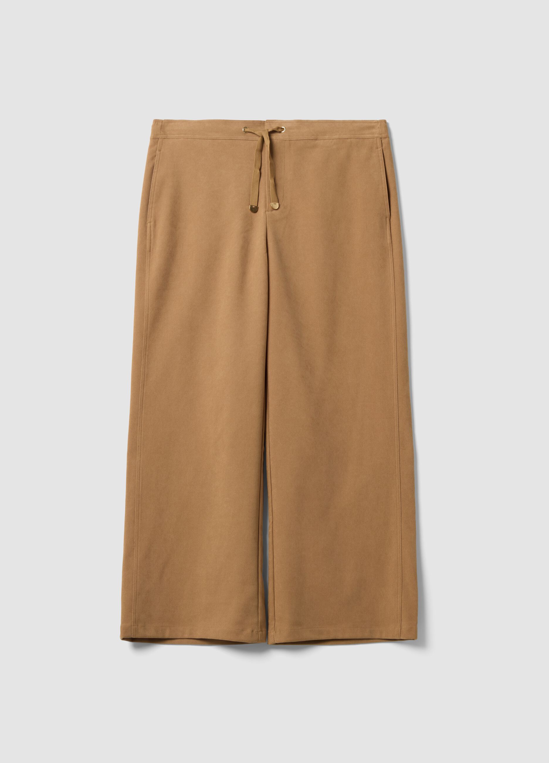 Brown wide-leg joggers in stretch fabric