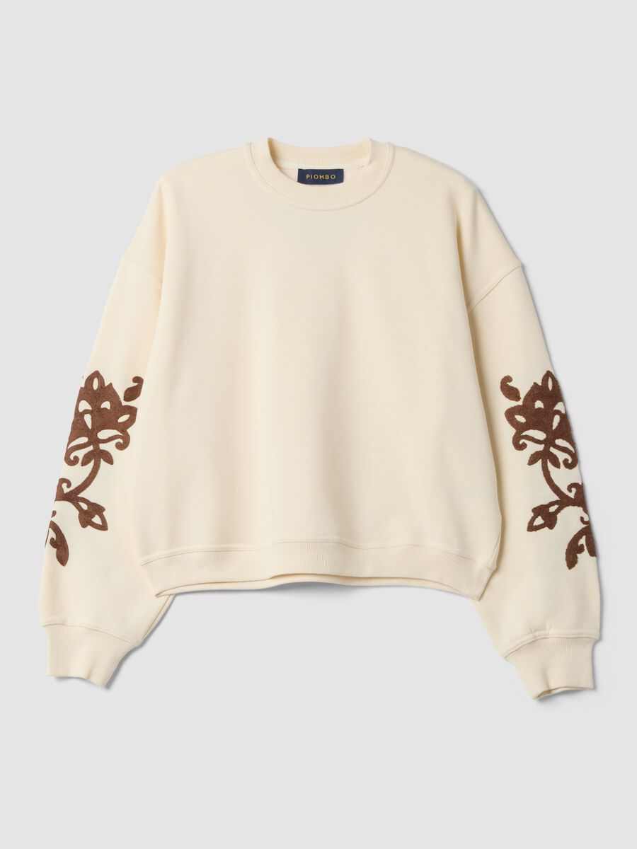 White cotton-blend sweatshirt with embroidery, regular fit_0