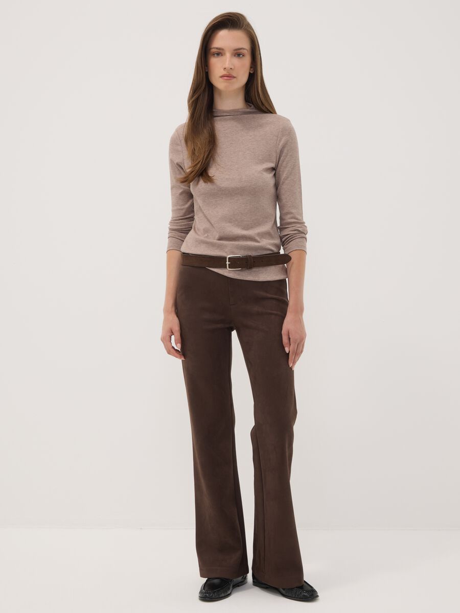 Beige stretch viscose crew-neck T-shirt_1