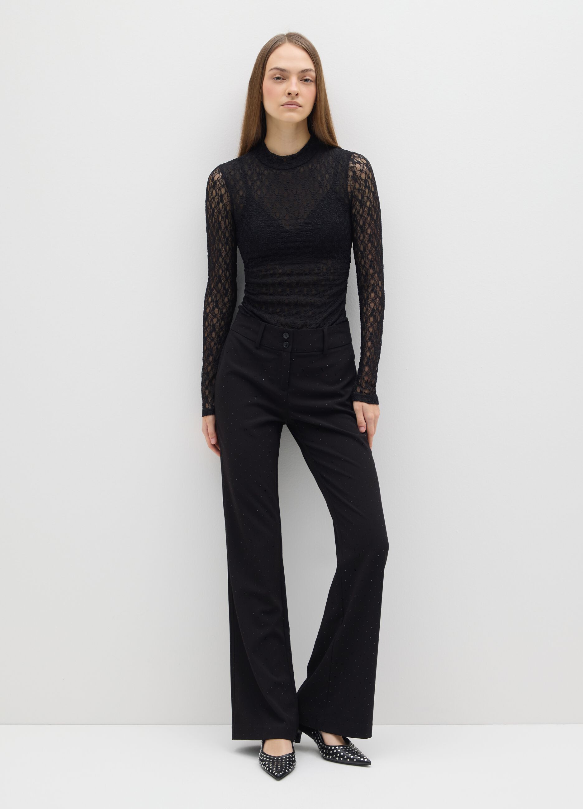 Black lace bodysuit without cups, regular fit