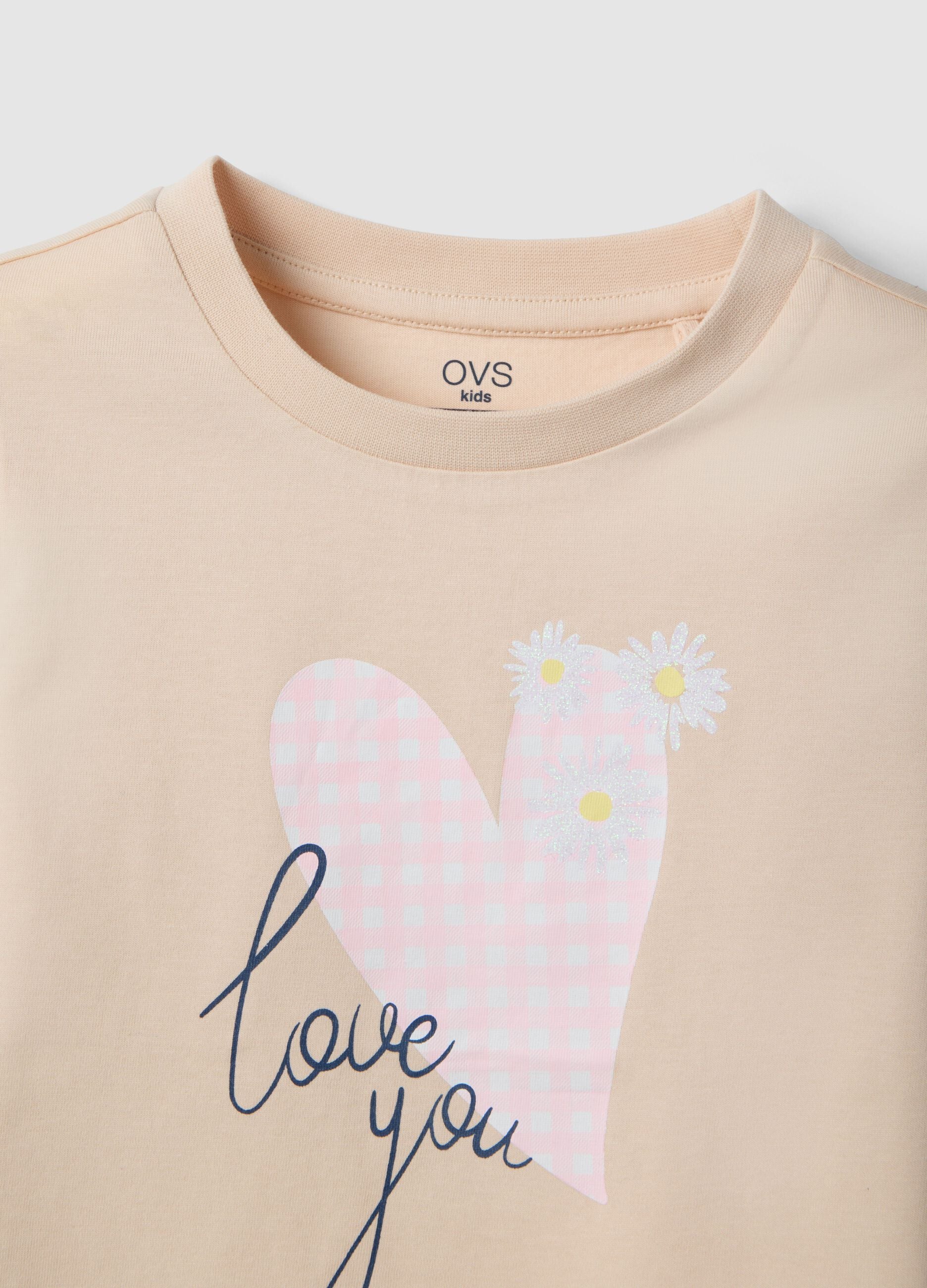 Beige pure cotton regular fit T-shirt with print for girls