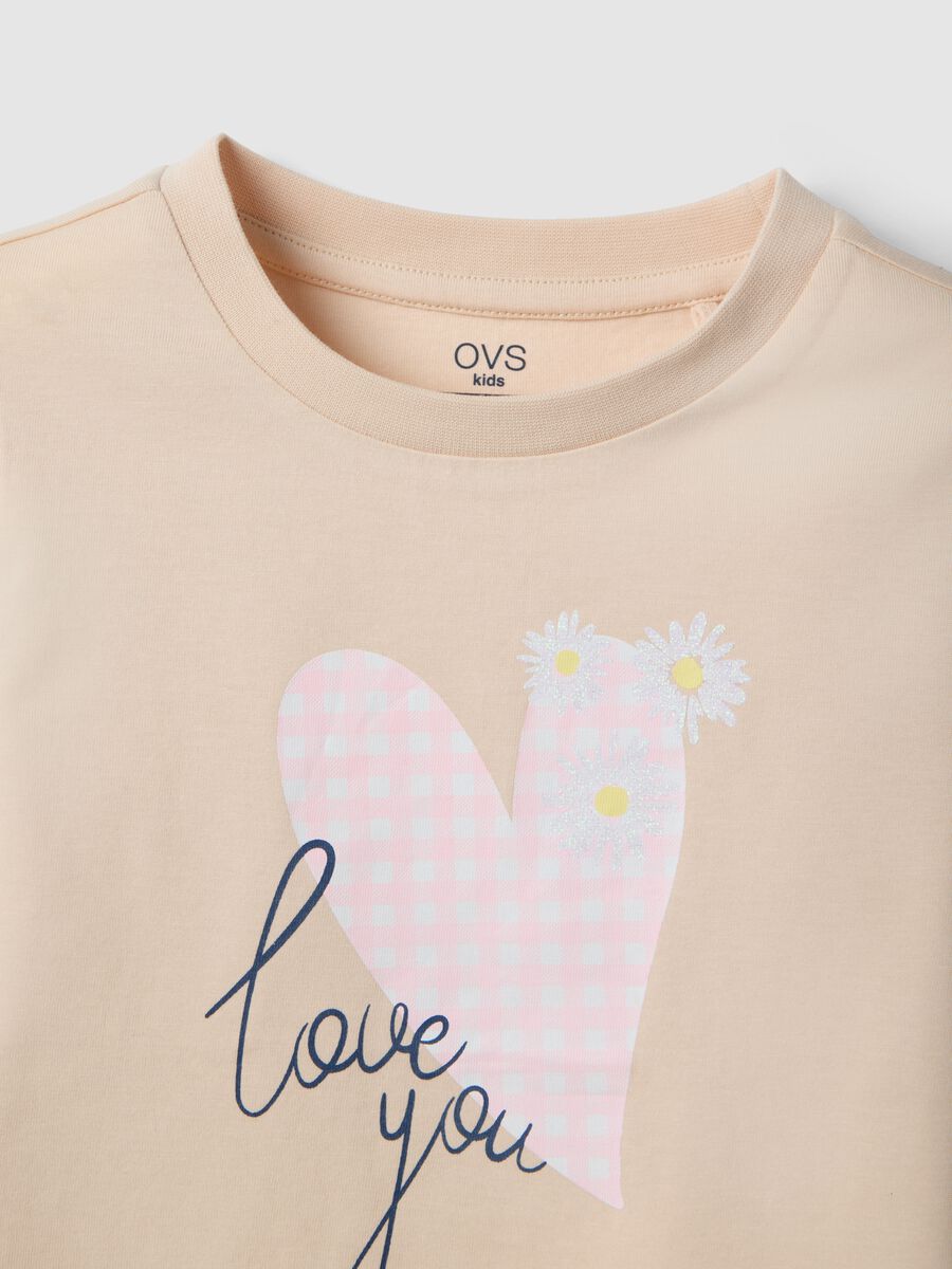 Beige pure cotton regular fit T-shirt with print for girls_3
