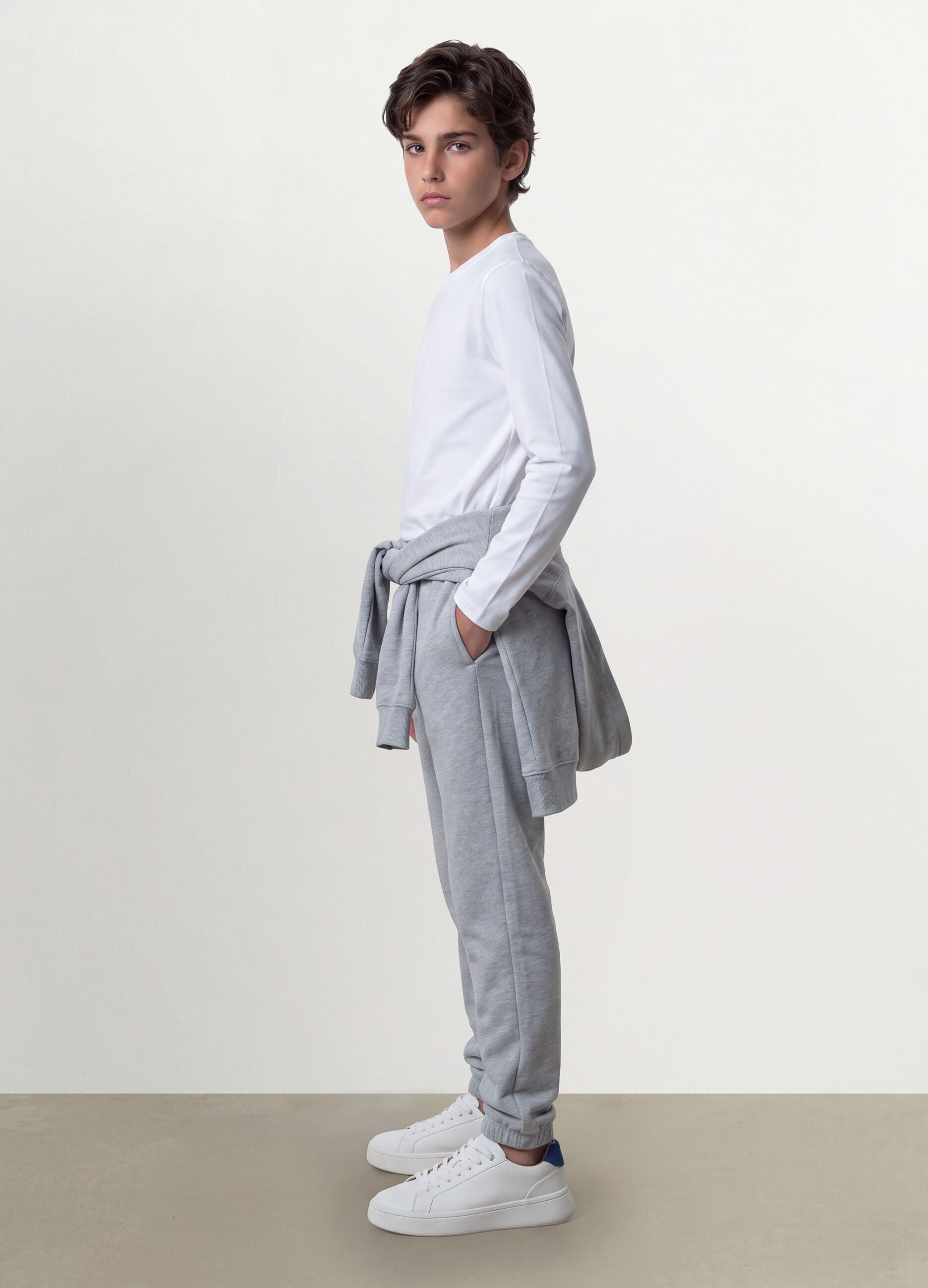 Grey joggers in pure organic cotton with drawstring for boys