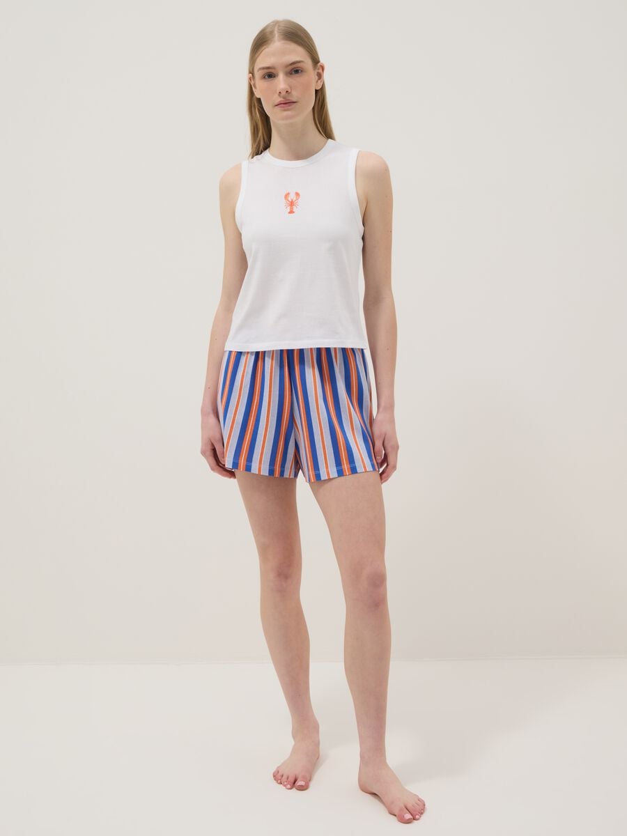 Multicolour pure cotton short pyjamas, regular fit, with embroidery_0