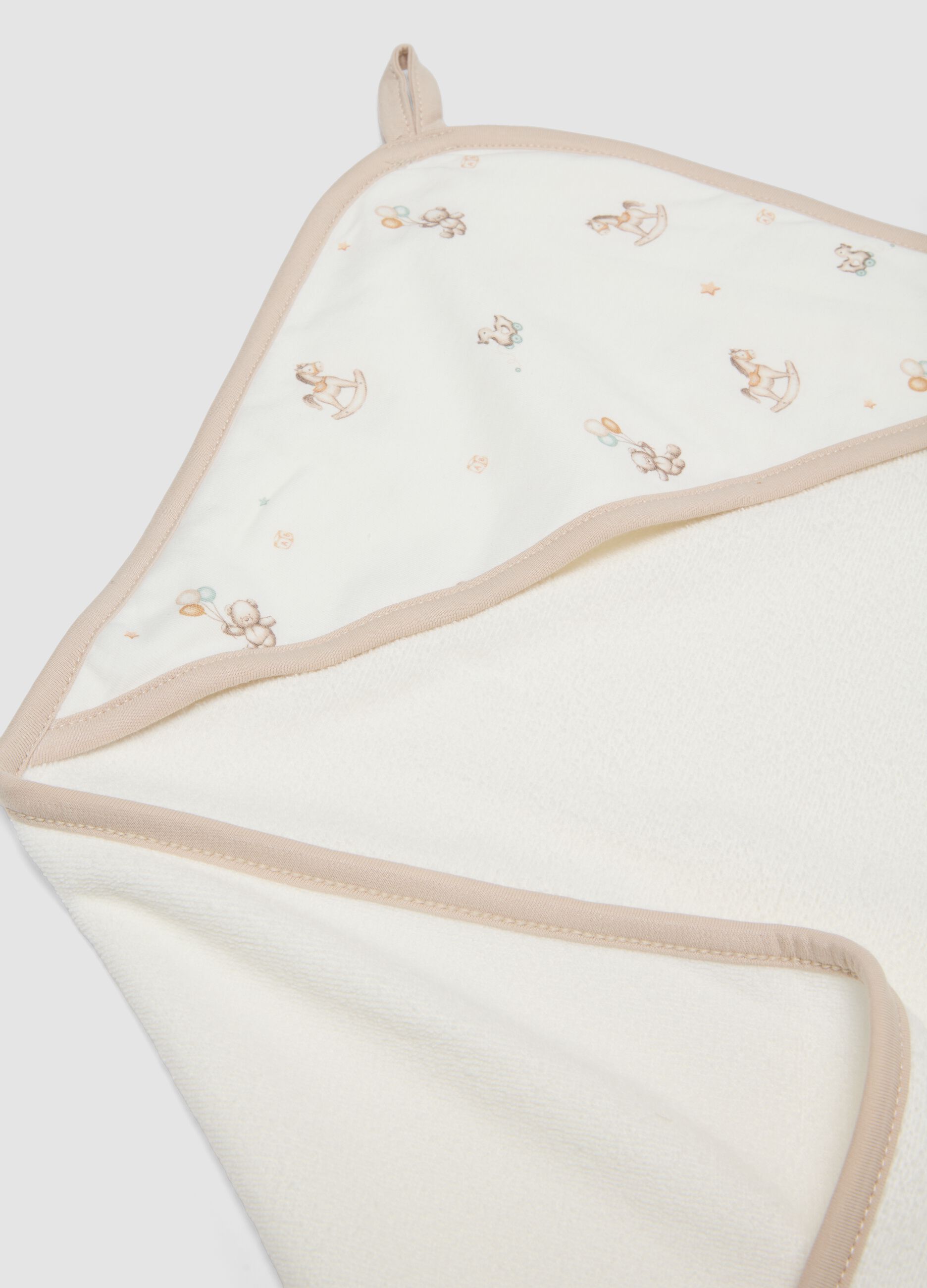 White organic cotton-blend hooded baby bathrobe