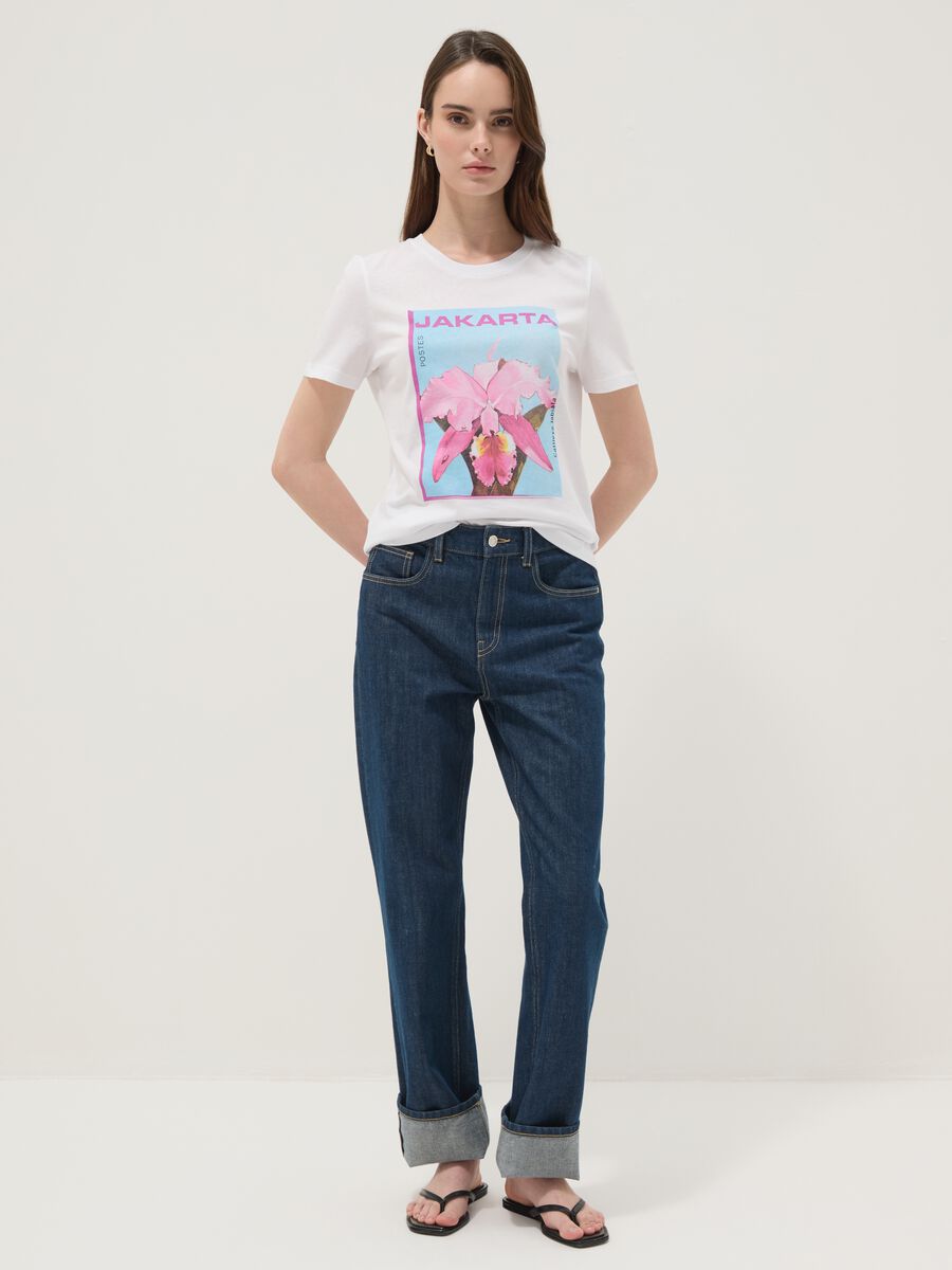 White pure cotton T-shirt with front print_1