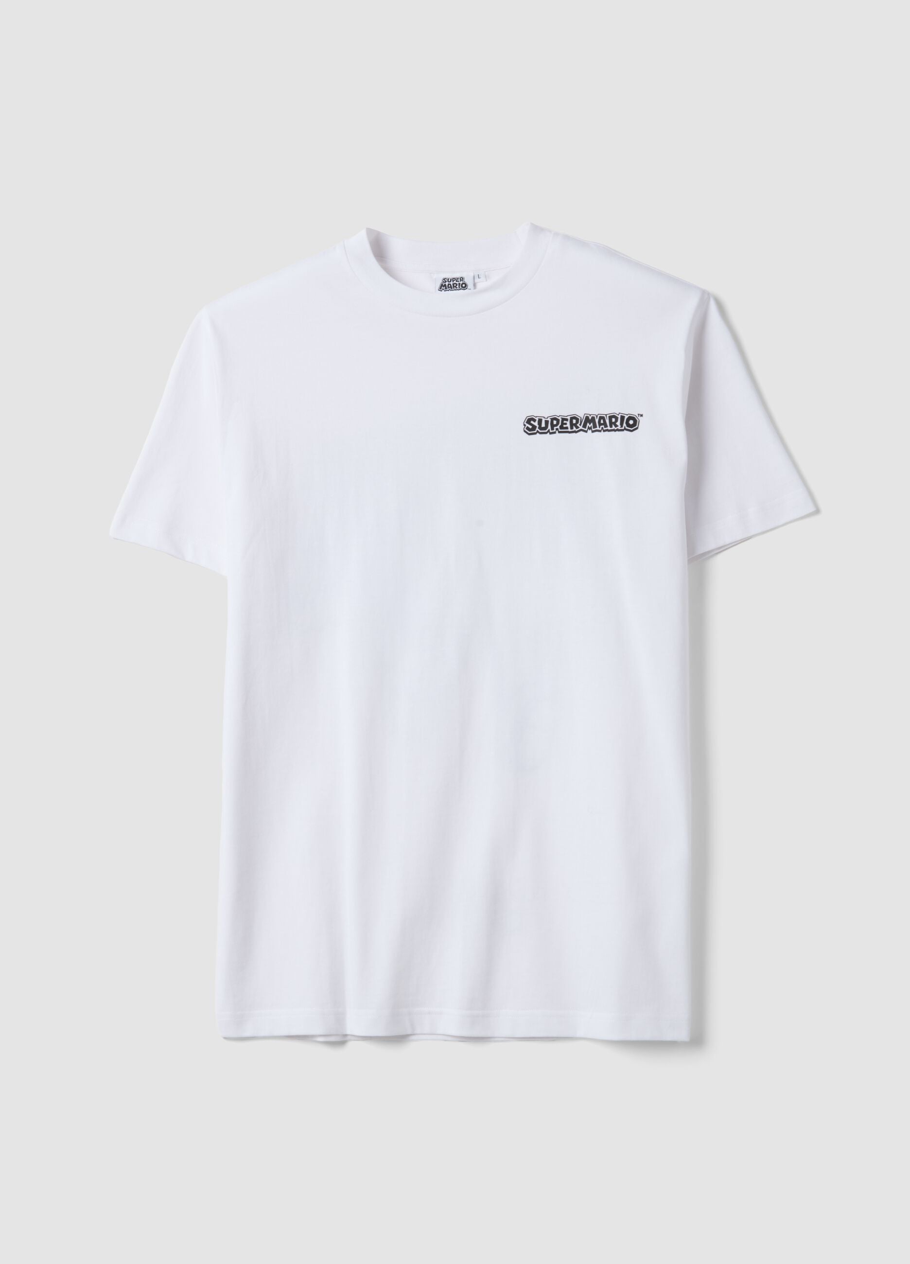 White regular fit pure cotton T-shirt with Super Mario print